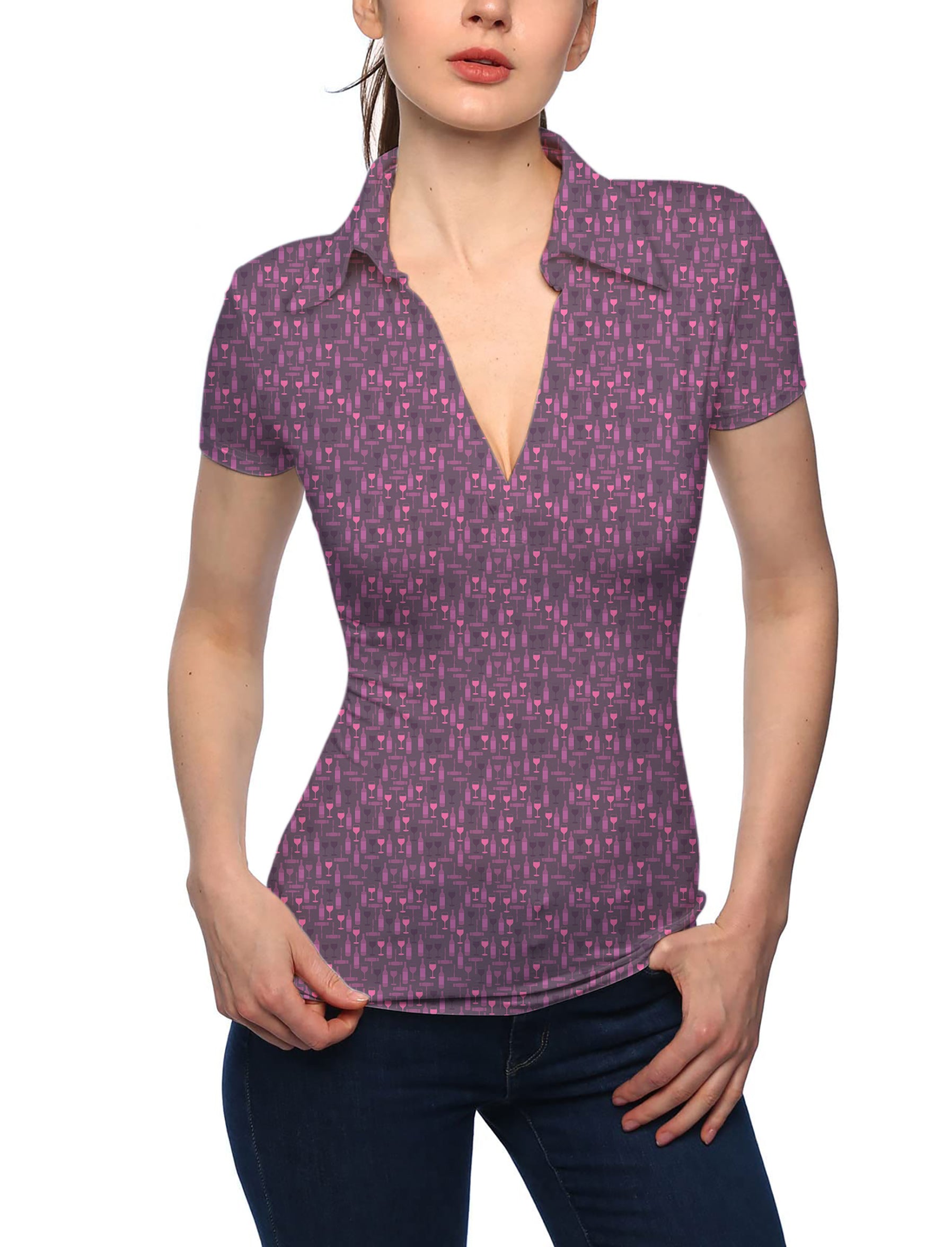 Women's Wine Life V Neck Golf Polo