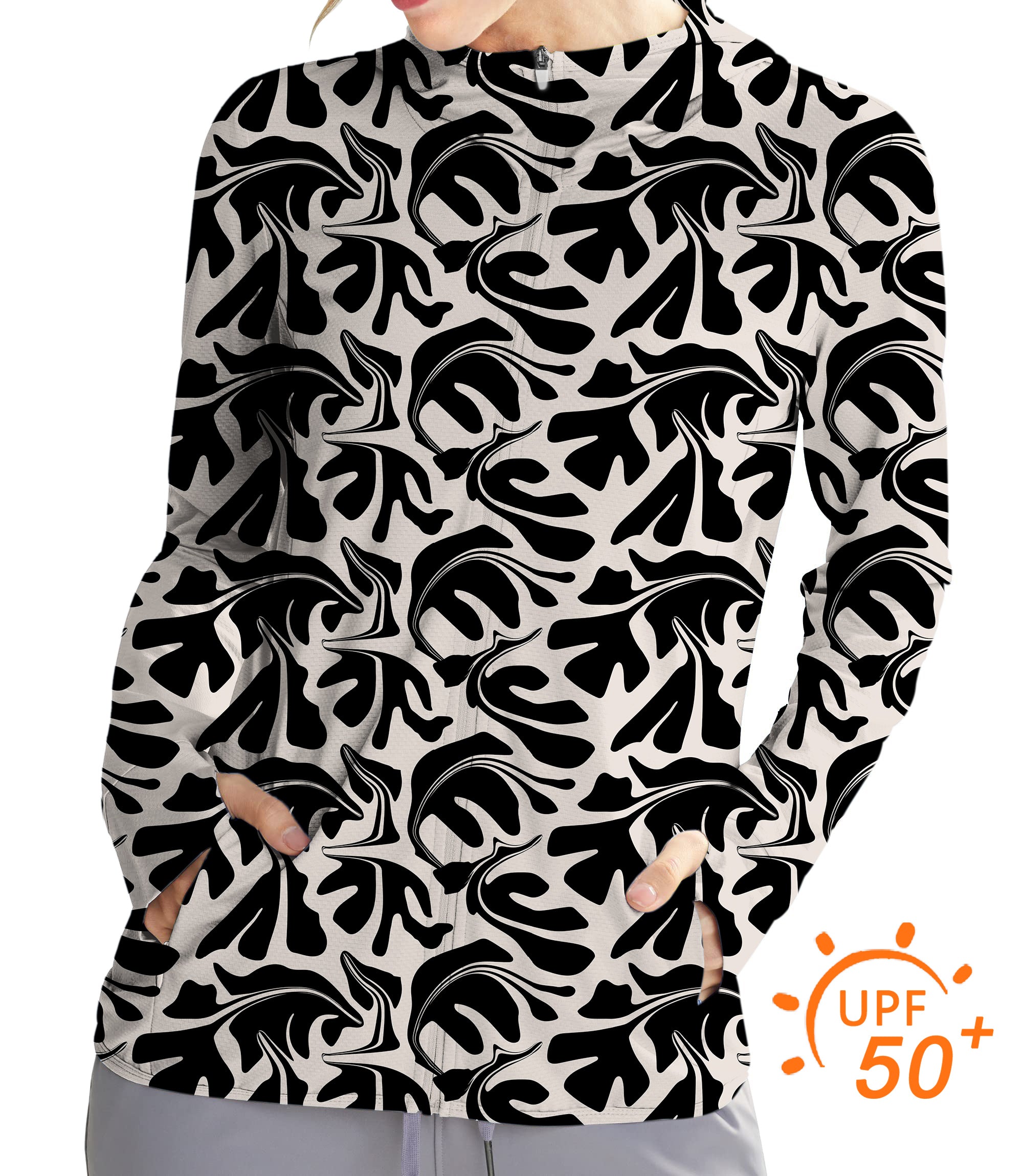 Women's Outdoor Black Geometry Golf Sun Protection Slim Fit zip hoodies
