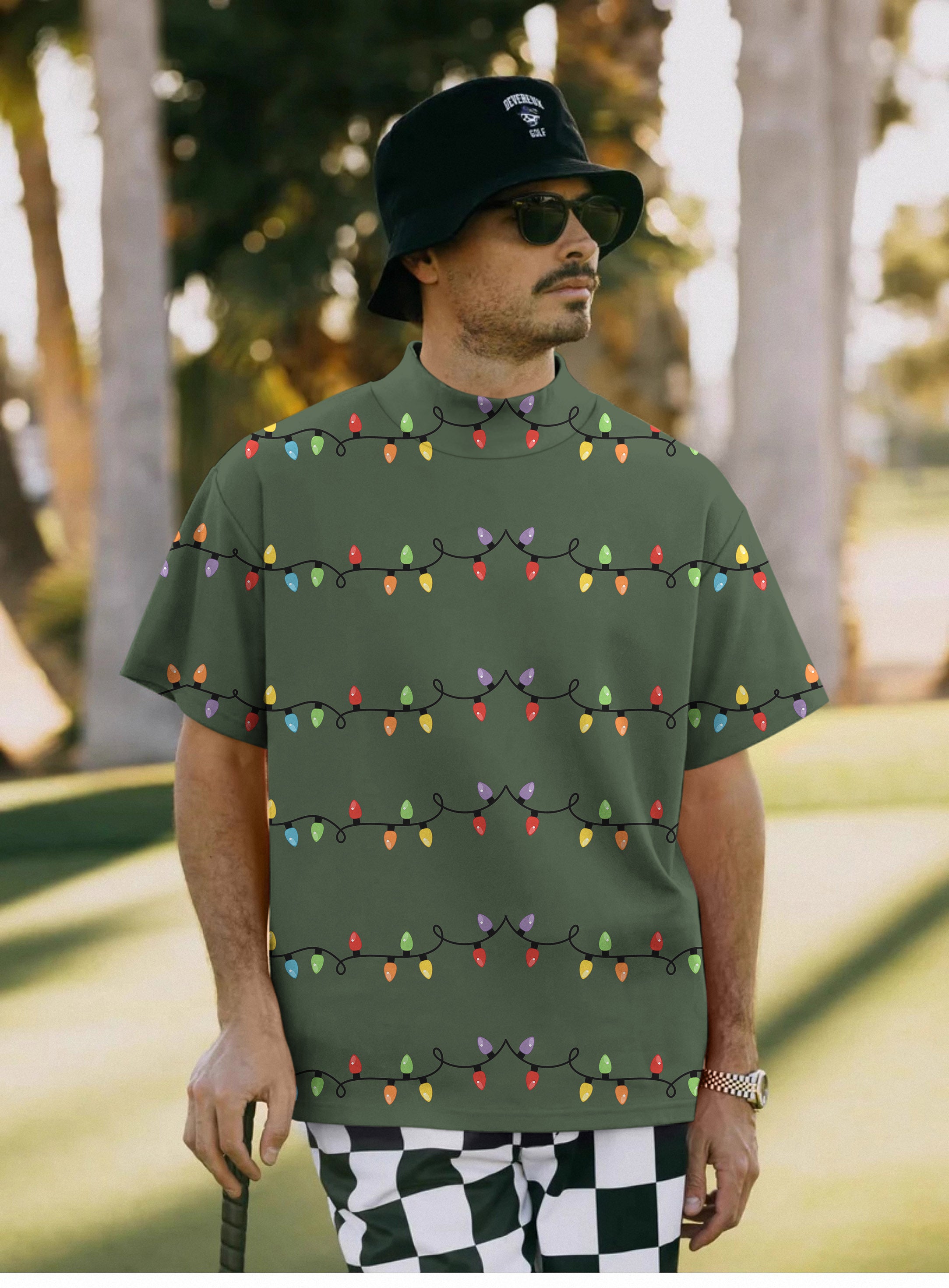 Men's lighting Christmas Pullover High neck Long/Short sleeve T-Shirt