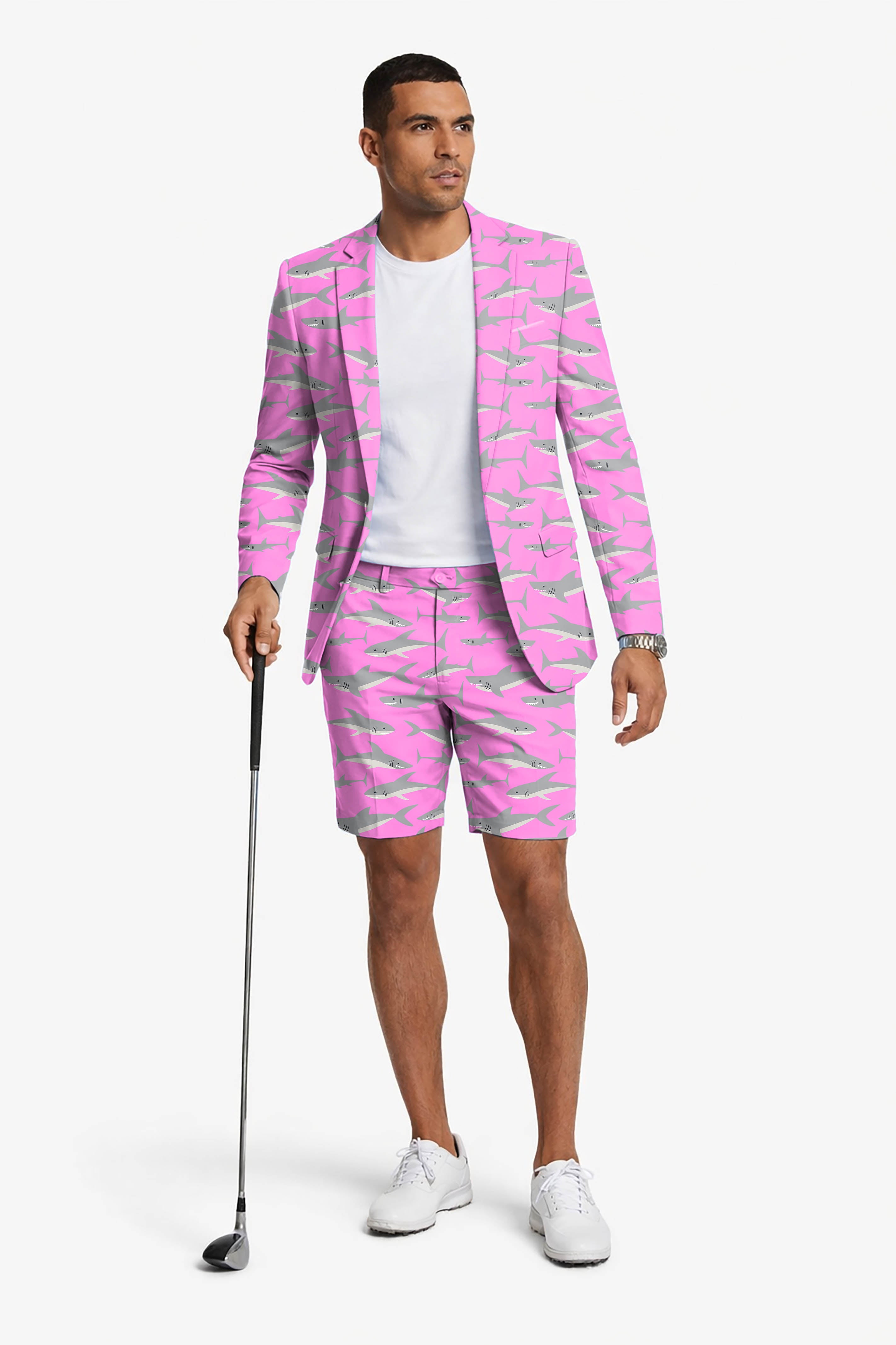 Pink Sharks Men's Party Costumes-Theme Party 2pcs Suit set-Blazer Shorts