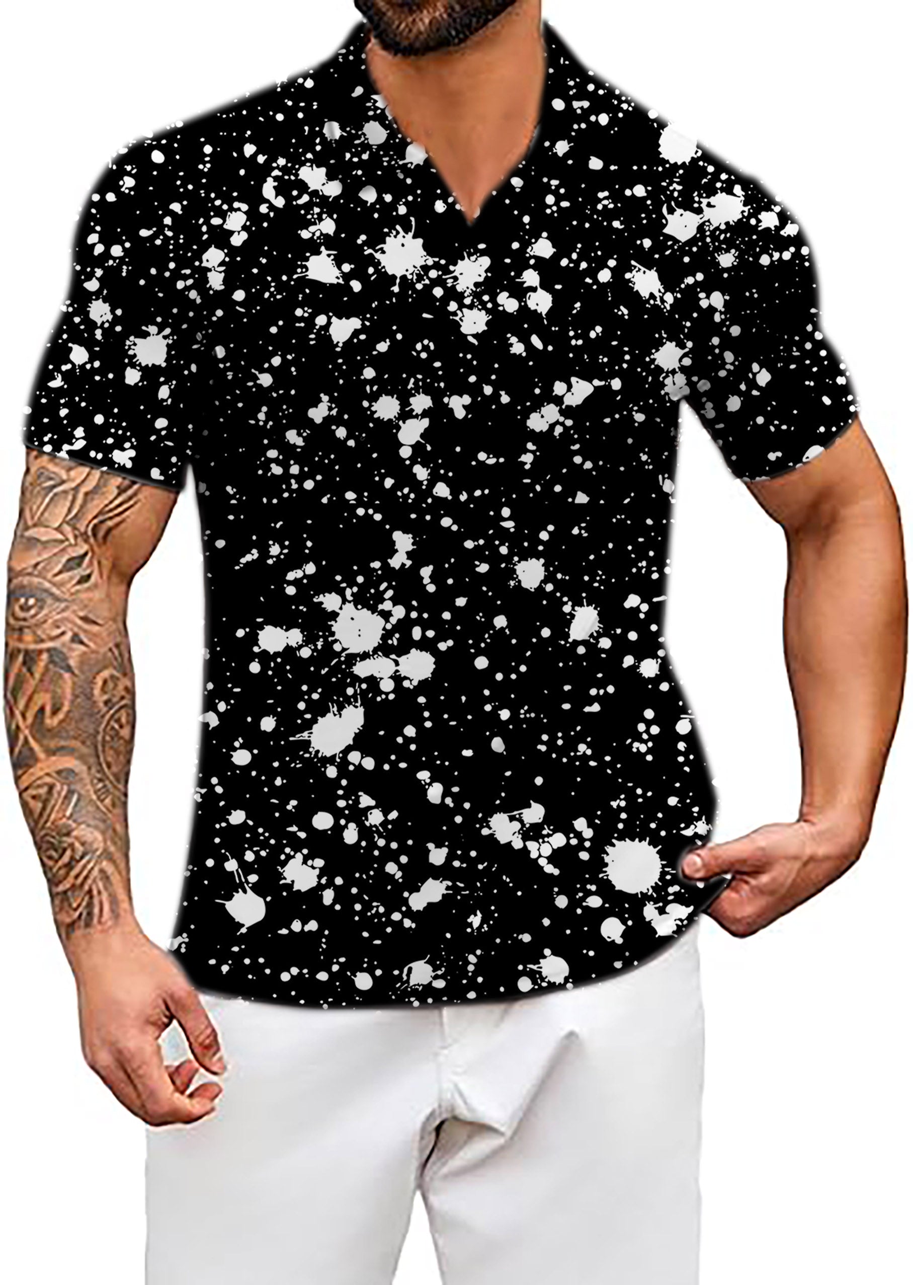 Men's ZEBRA SPLATTER V Neck Golf Polo Shirts
