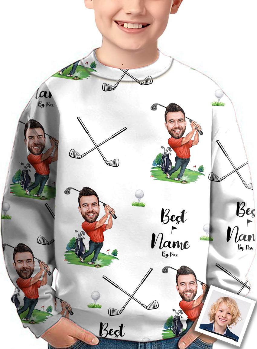 custom facename crewneck kids golf-themed personalized pullover sweater
