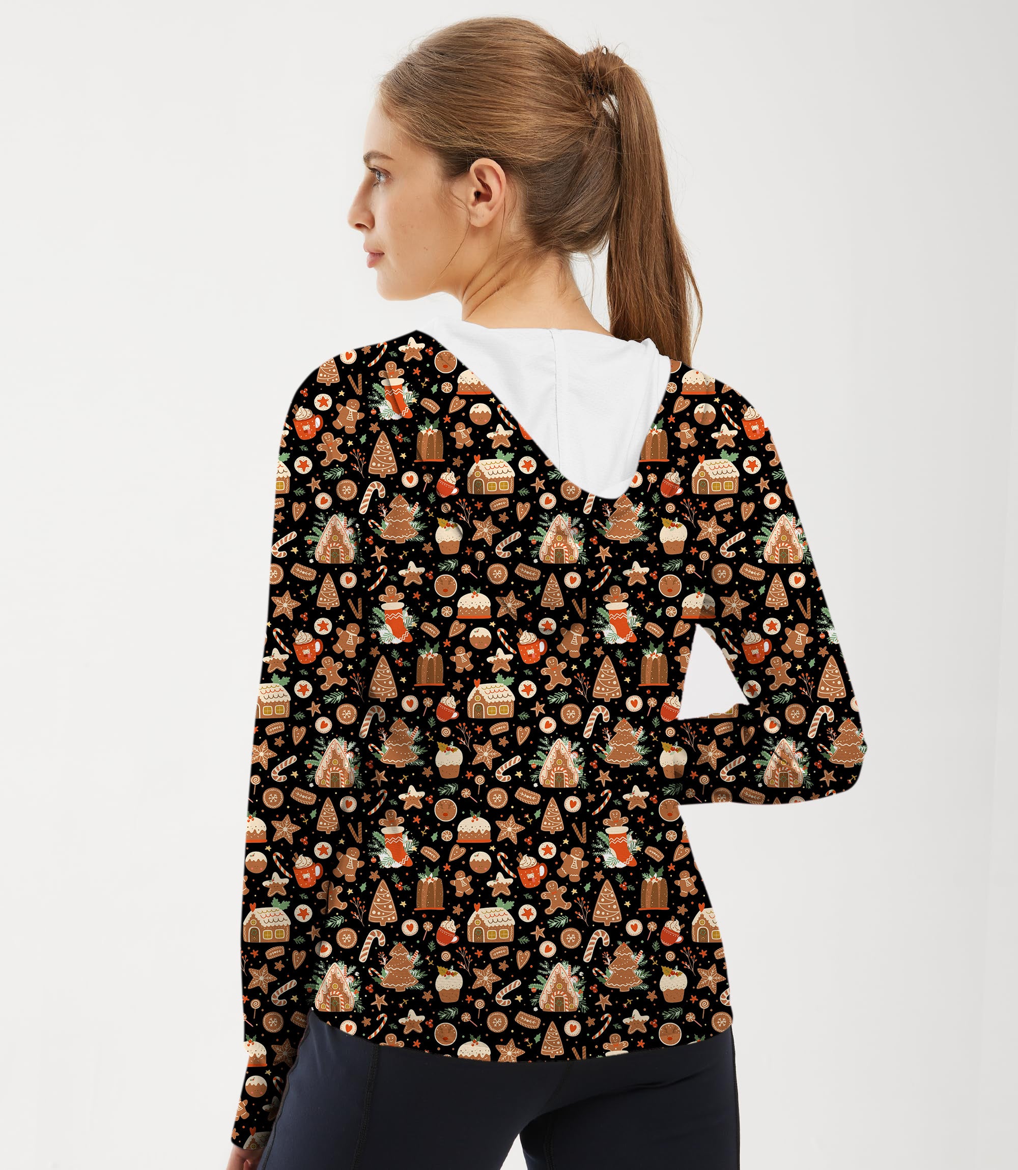 Women's Outdoor Black Christmas Candy House Golf Sun Protection Slim Fit zip hoodies