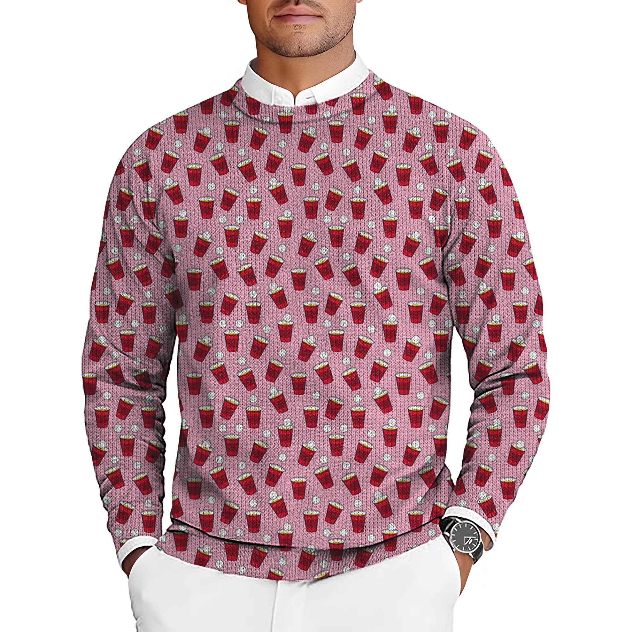 RED SOLO CUP Men's Golf Crewneck Pullover Sweaters Ugly Sweater