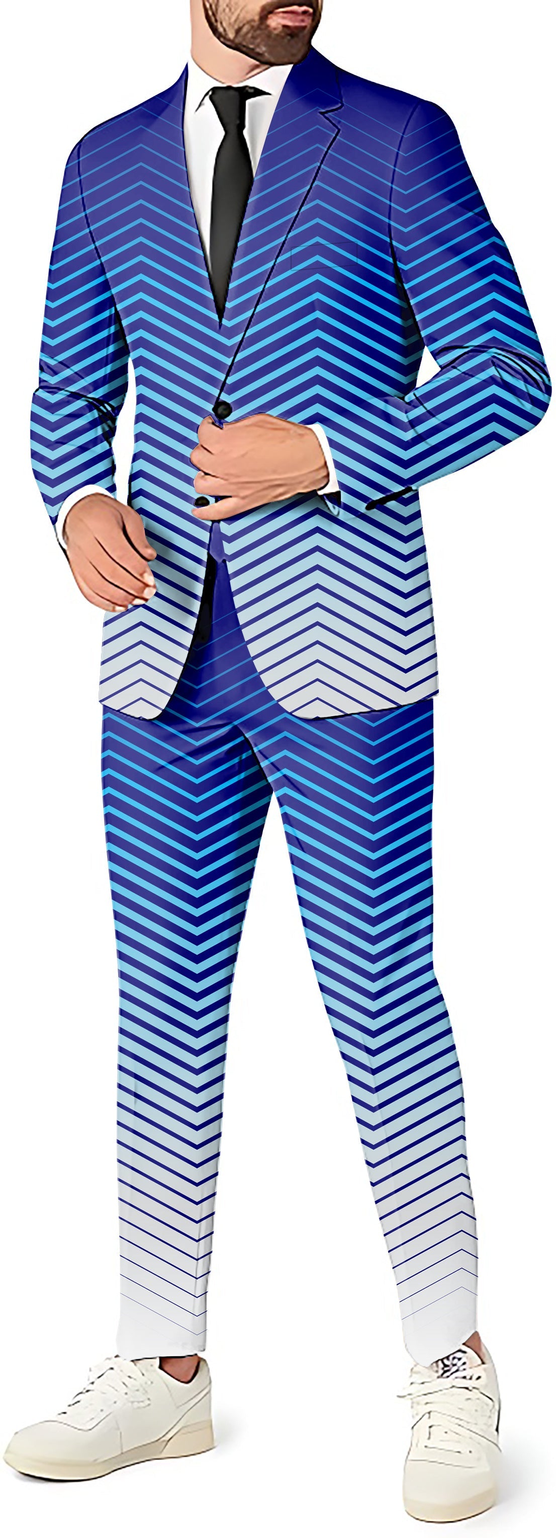 blue and white sport team men's blazer suit with pants and vest for theme parties