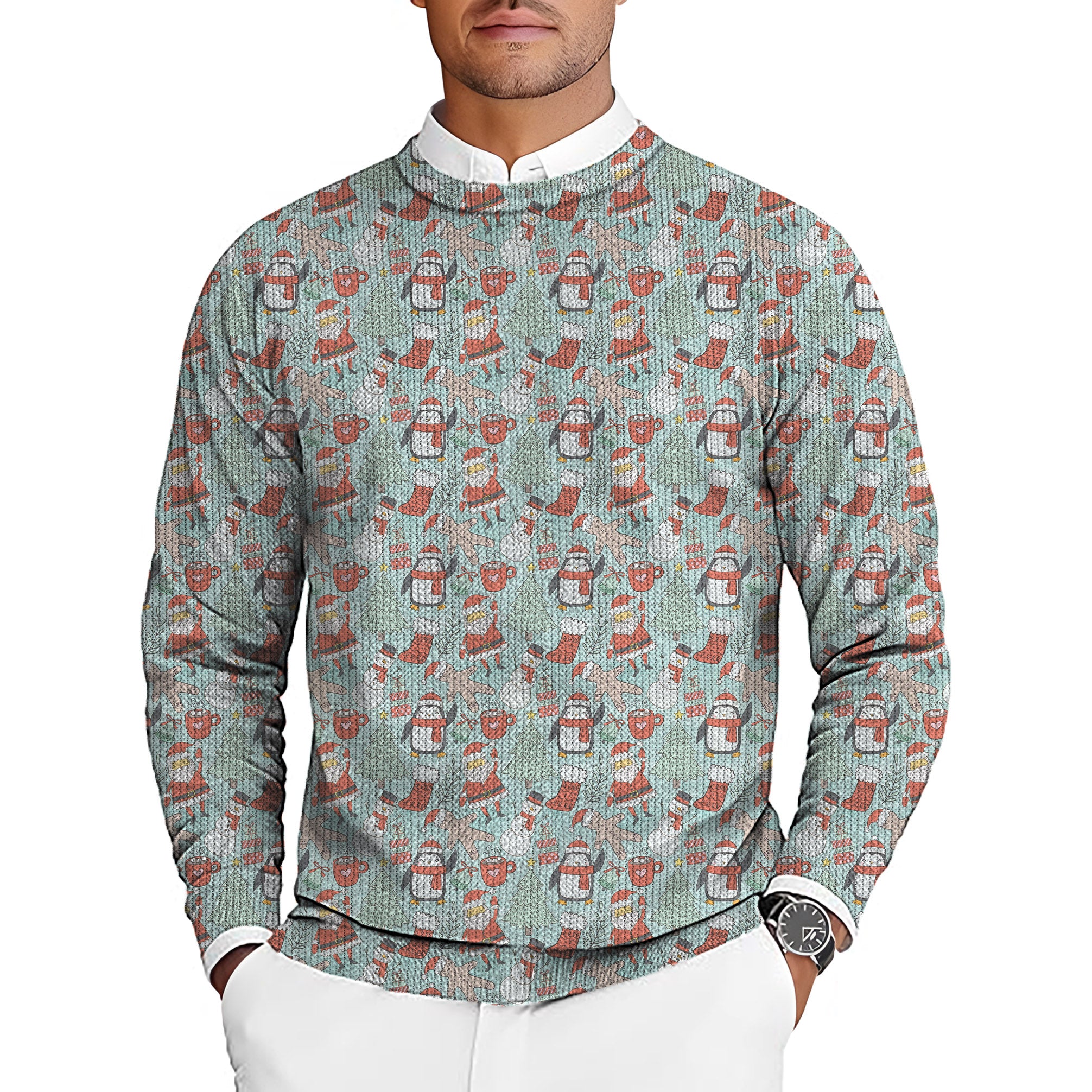 Penguin Christmas Men's Golf Crewneck Pullover Sweaters Ugly Sweater