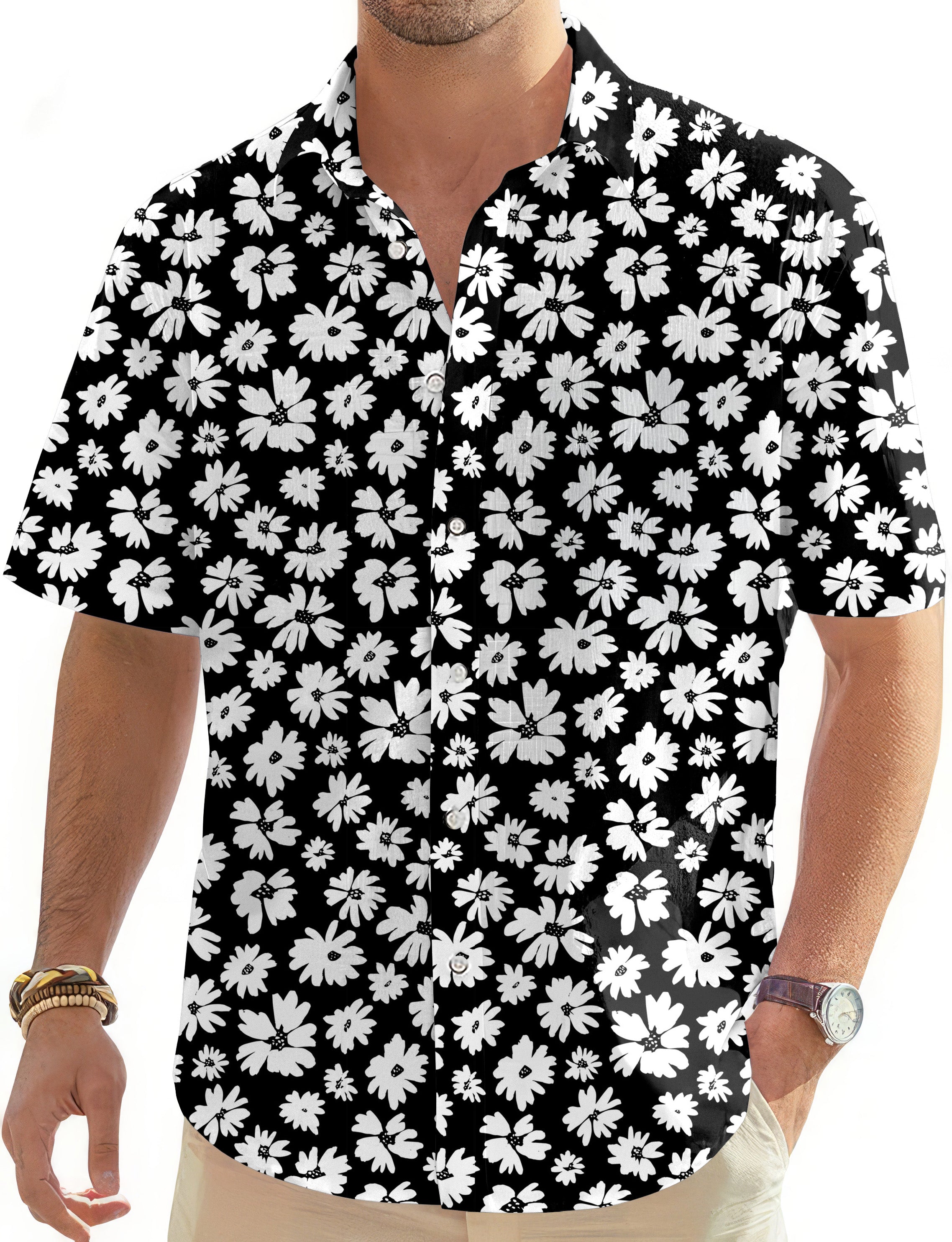 Zebra Daisy-Men's Golf Hawaiian Shirts Button Down Shirt