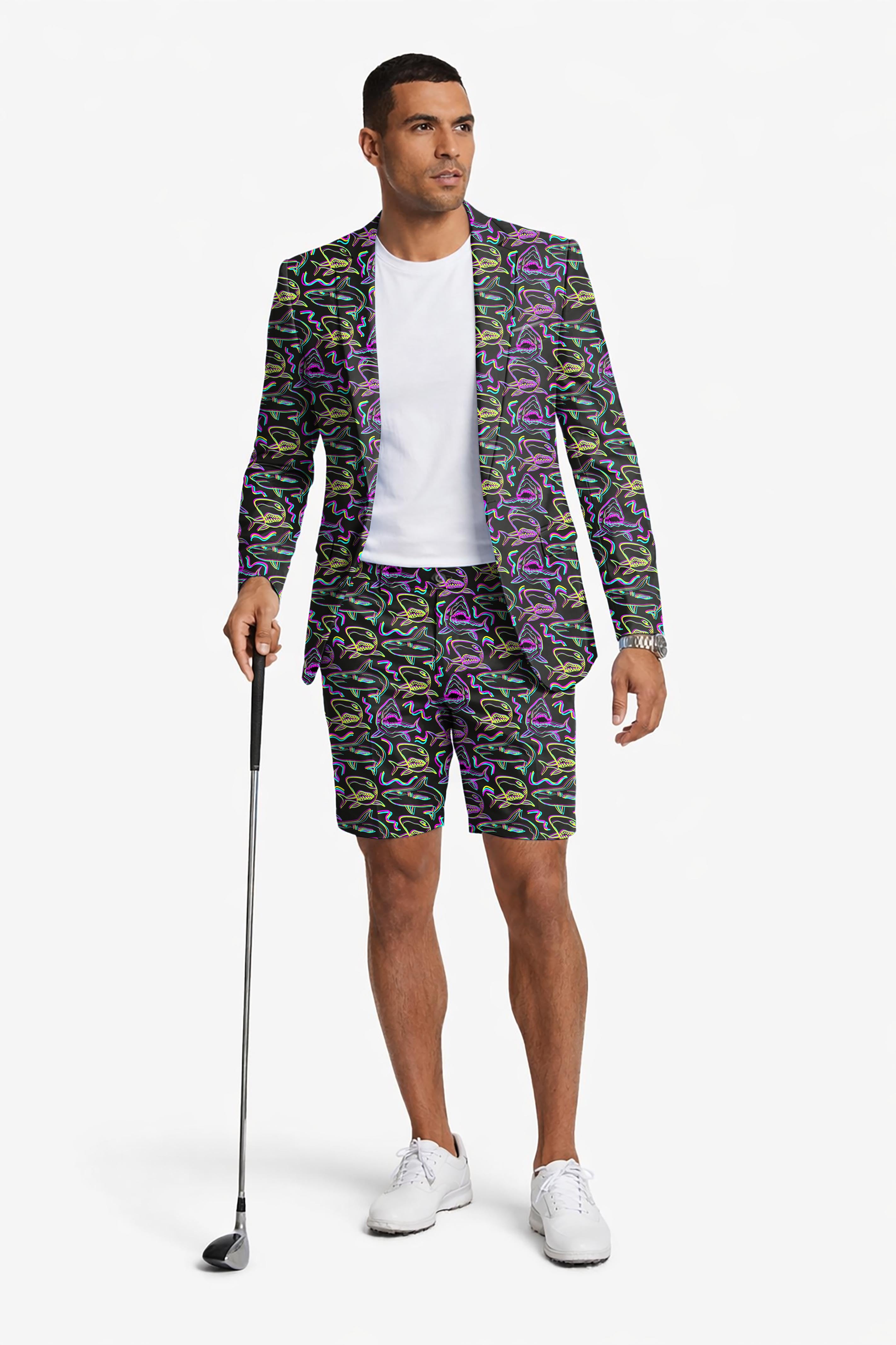 Neon Sharks Men's Party Costumes-Theme Party 2pcs Suit set-Blazer Shorts