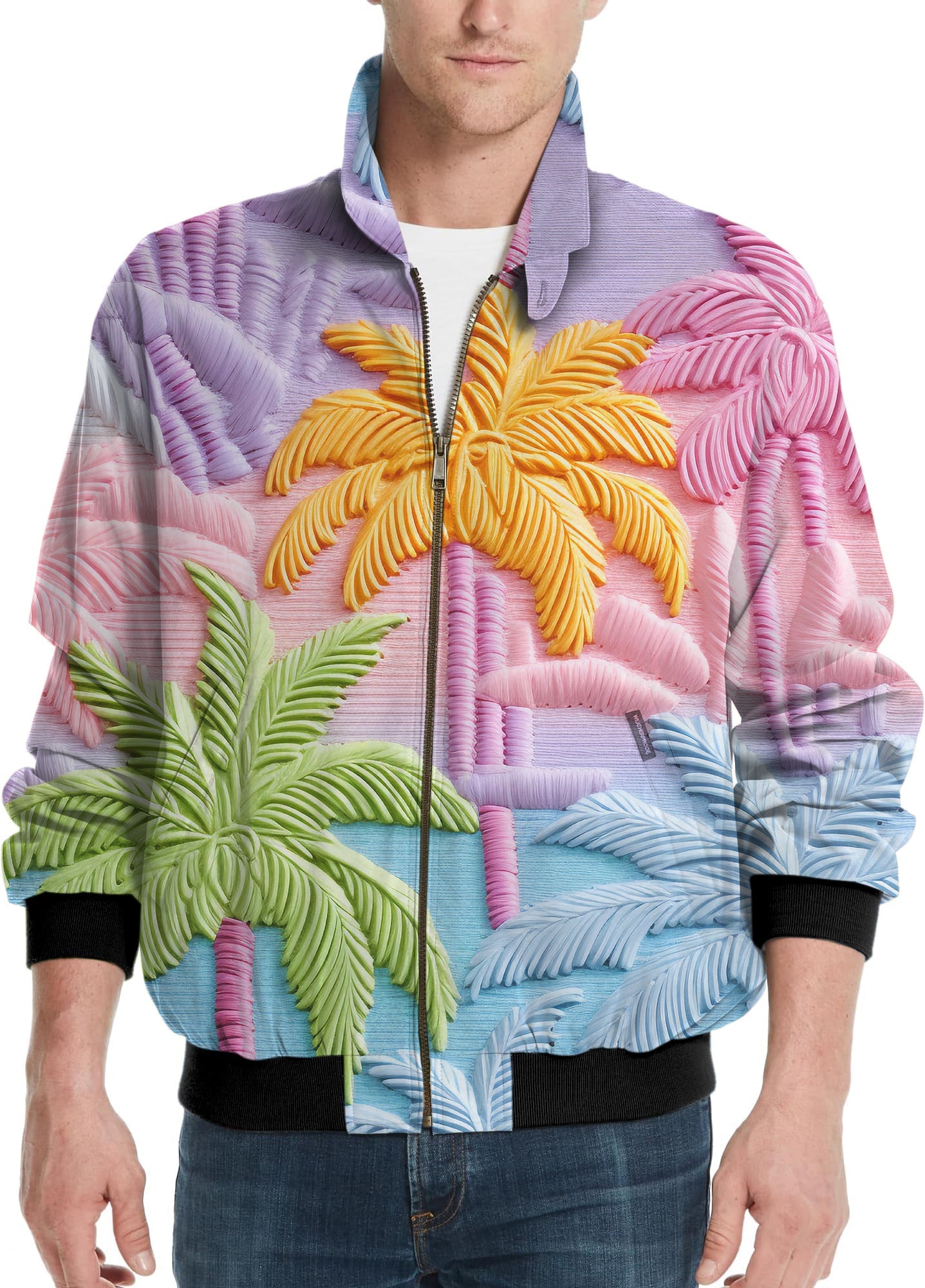 Men's golf windbreaker jacket with 3D coconut trees design in bright colors