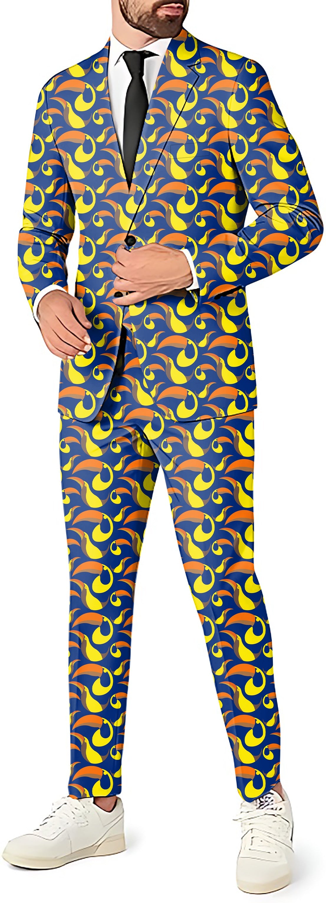 Men's party costume colorful toucan print blazer and pants suit set