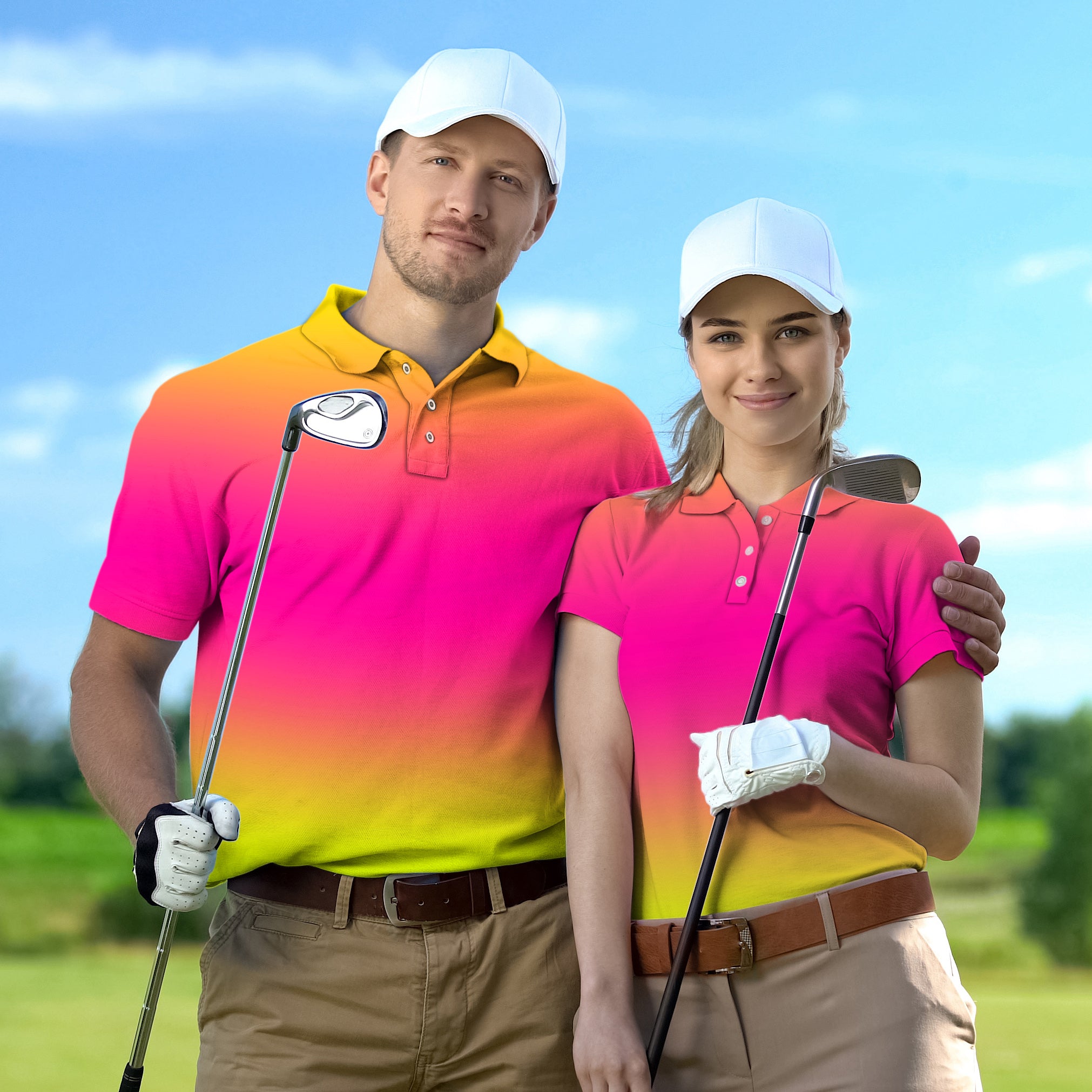 Golf Polo Couple Family set Neon Gradients tournament