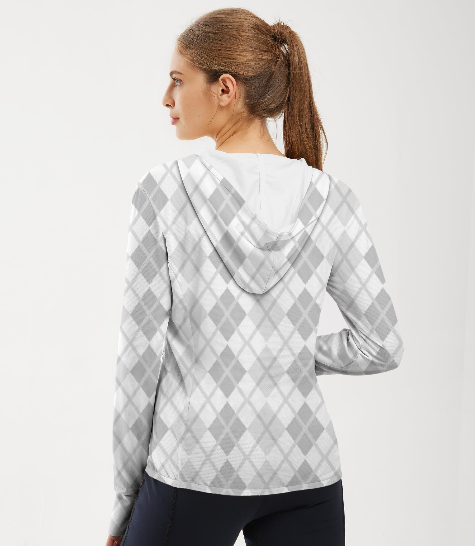 Argyle Women's Outdoor grey grid Golf Sun Protection Slim Fit zip hoodies