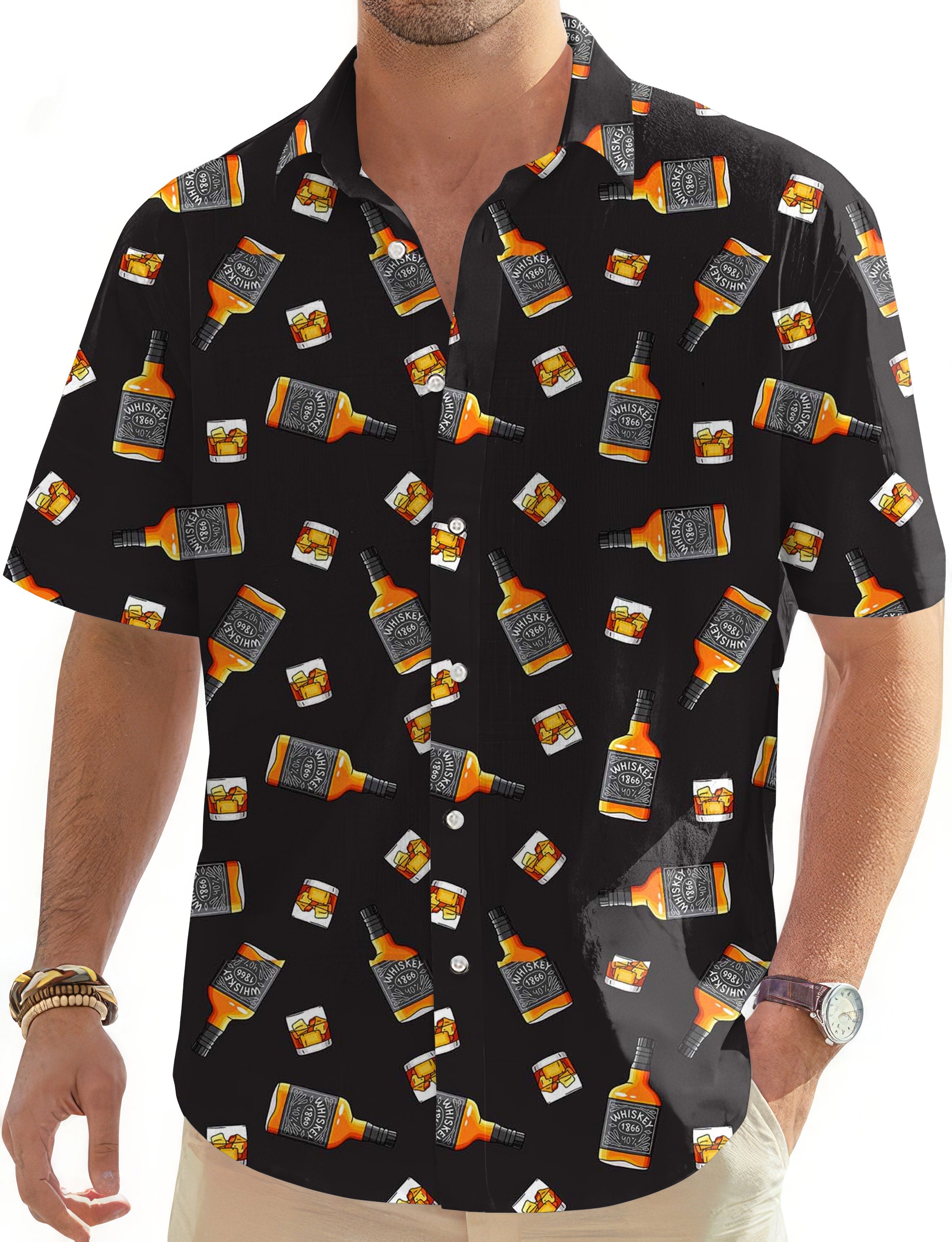 Whiskey 1866-Men's Golf Hawaiian Shirts Button Down Shirt