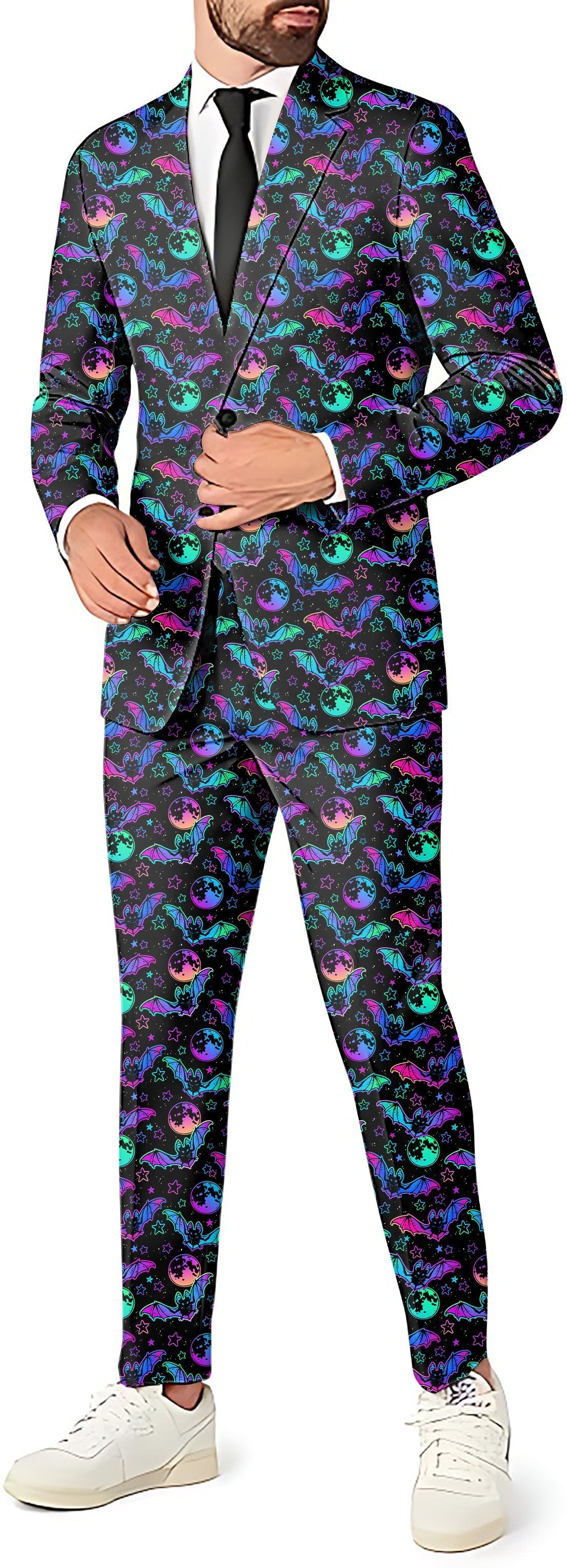 Halloween Bat Moon men's blazer, pants, and vest suit set for theme parties