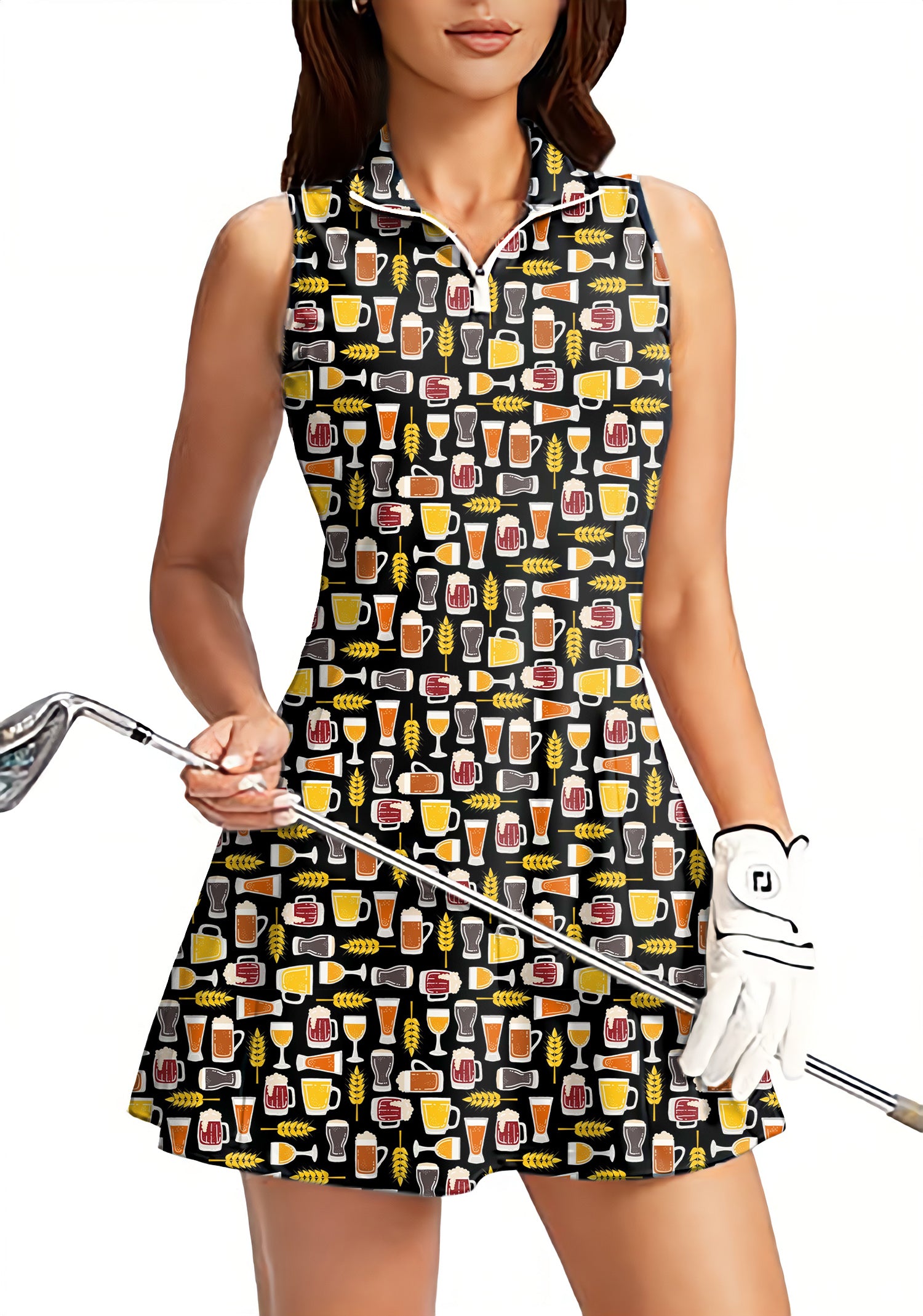 Fall Brewskis Women's Golf Sleeveless Zipper Dresses with Built in Shorts