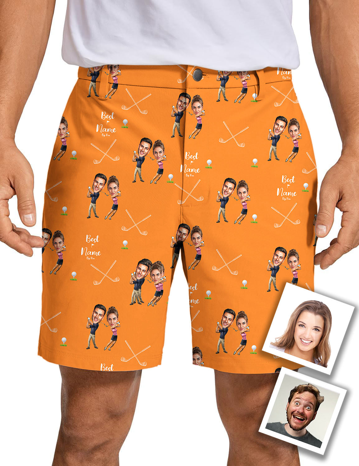 Men Custom Couple Photo Face & Name Golf Shorts