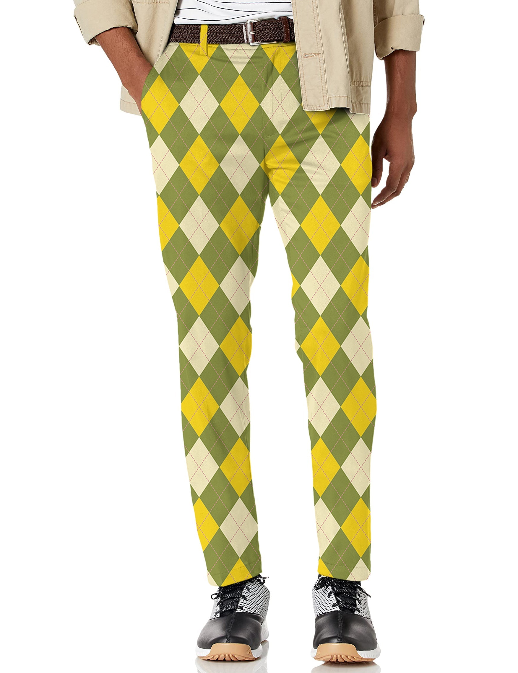 Men's Yollow argyle stretch golf pants with moisture-wicking fabric and active waistband