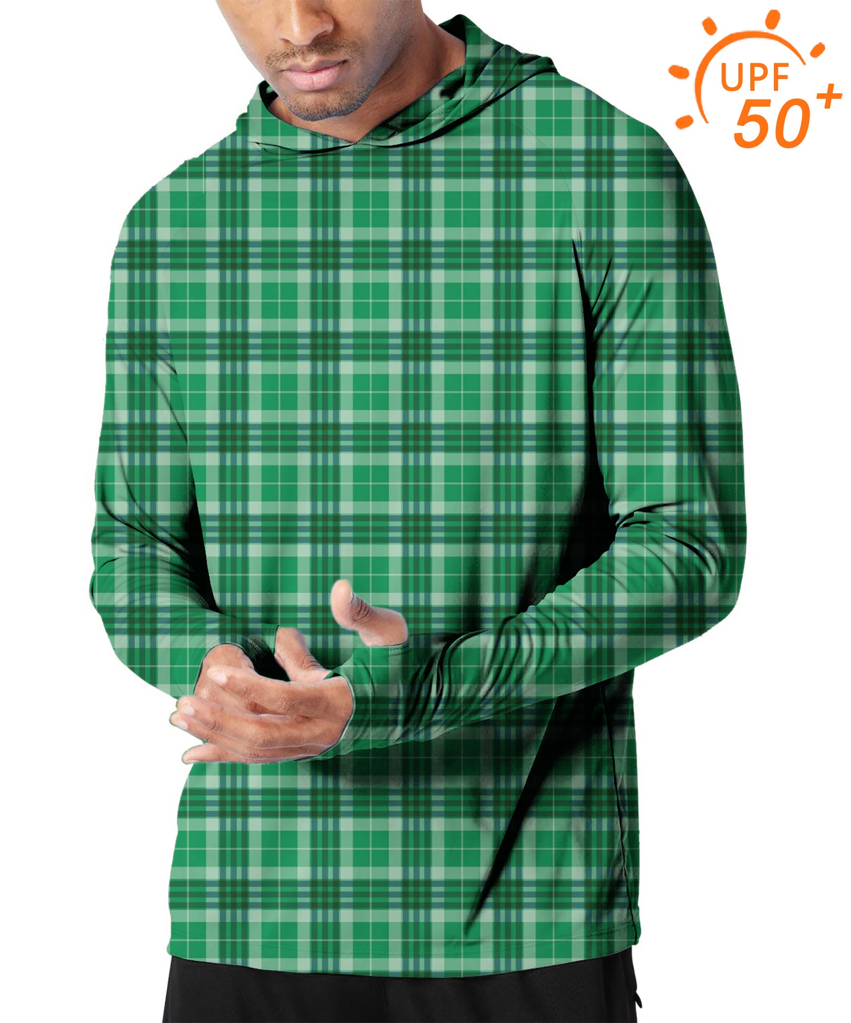 Men's Outdoor Green grid Golf Sun Protection Slim Fit hoodies