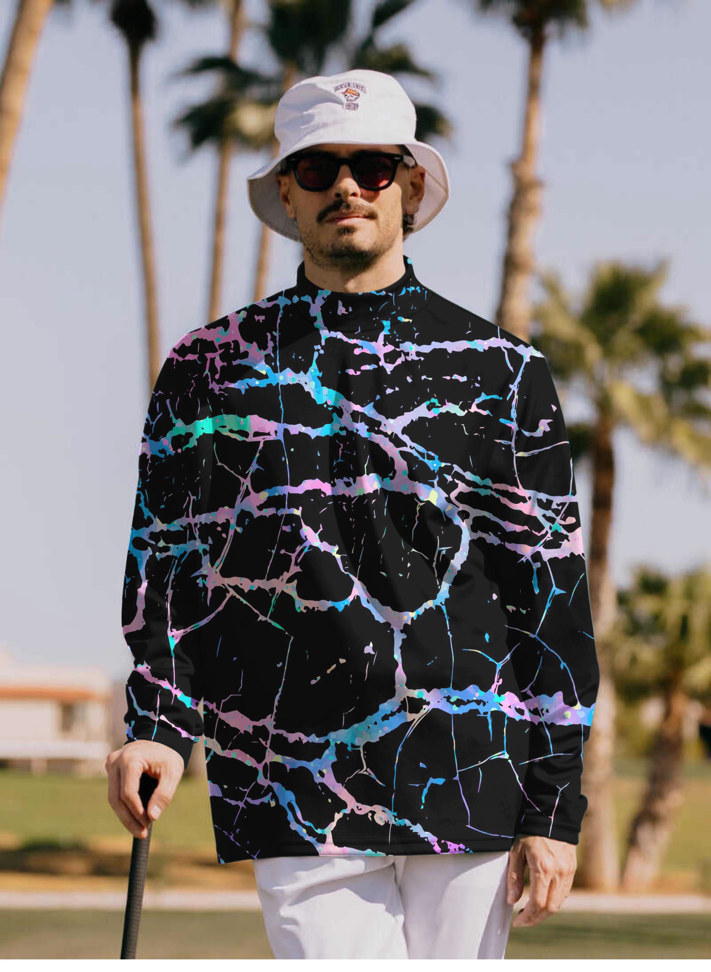 Men's Rainbow Lightning Pullover High neck Long/Short sleeve T-Shirt