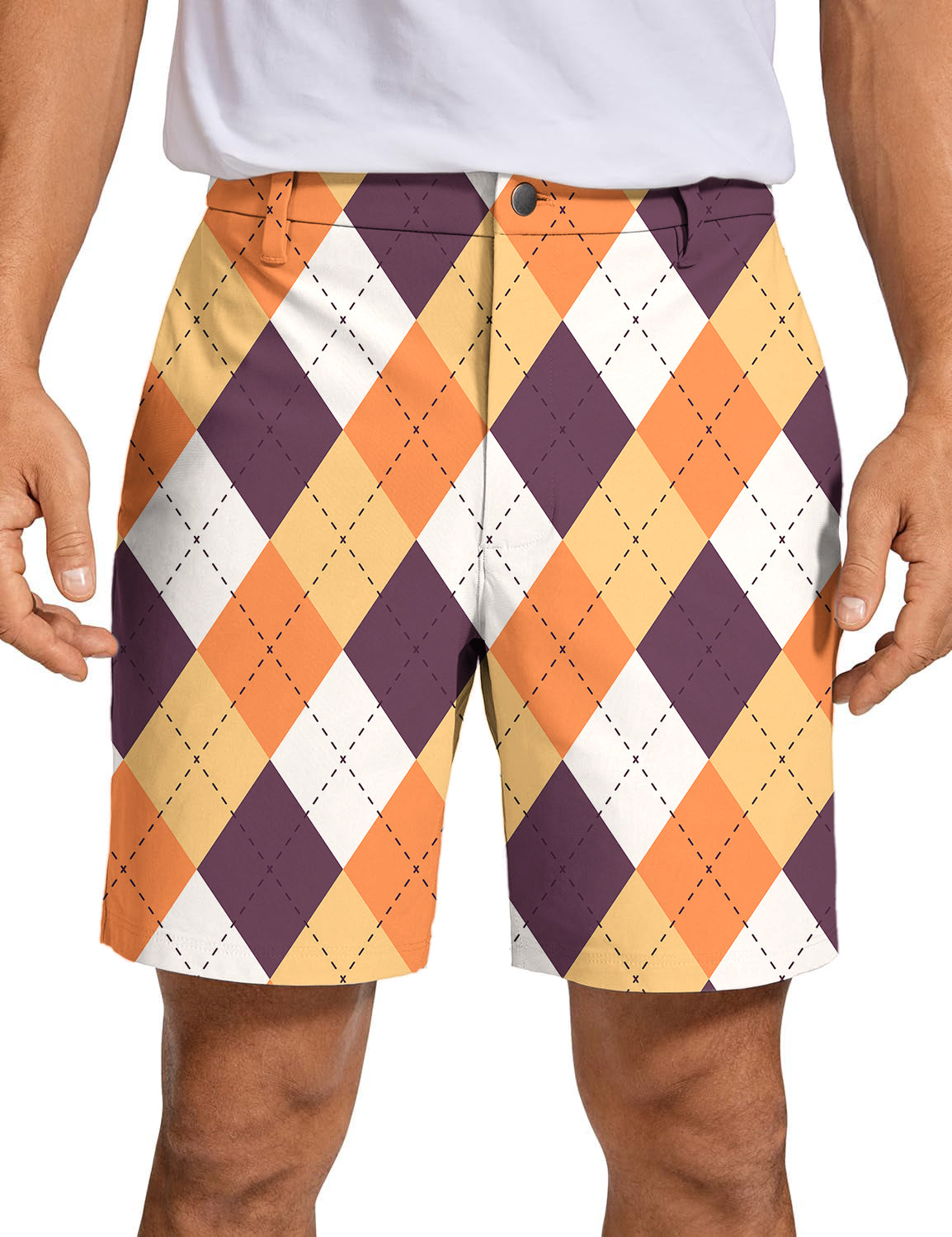 Men's Halloween Orange White Brown Argyle Golf Shorts