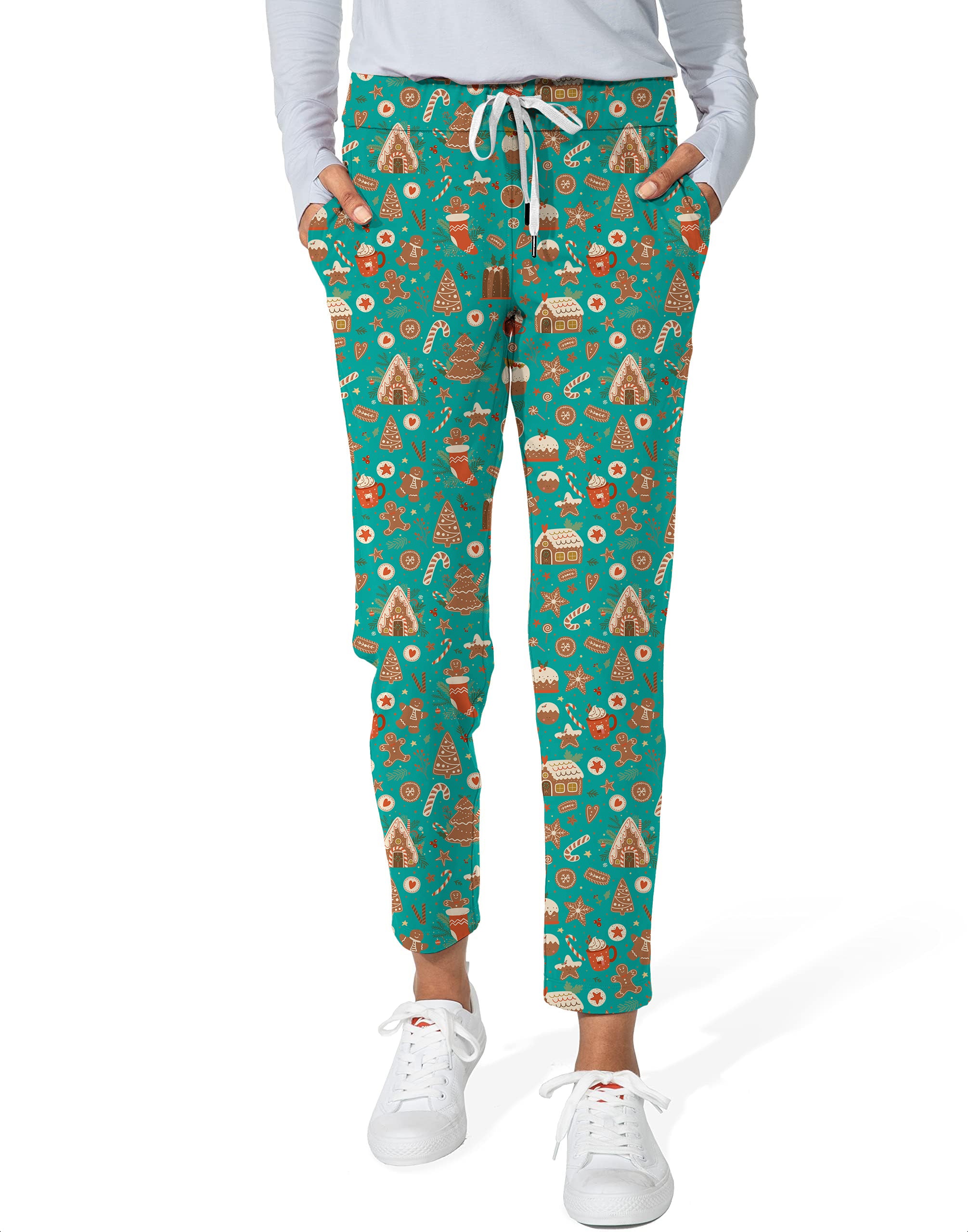 Green Christmas Candy House-Women's 7/8 Stretch Ankle Golf Pants