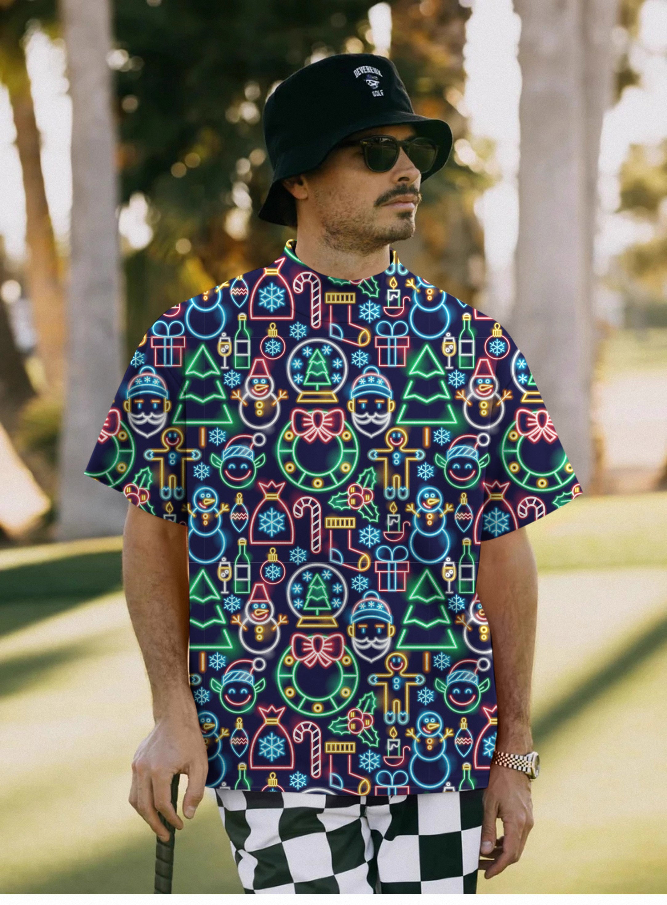 Men's Neon Christmas Pullover High neck Long/Short sleeve T-Shirt