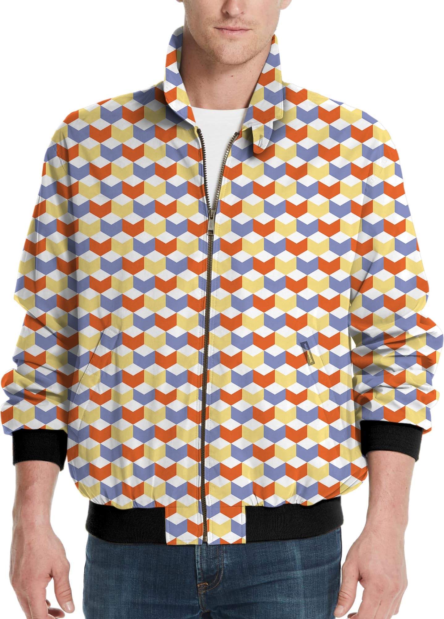 Men's Golf Windbreaker with colorful 3D square pattern and light jacket design