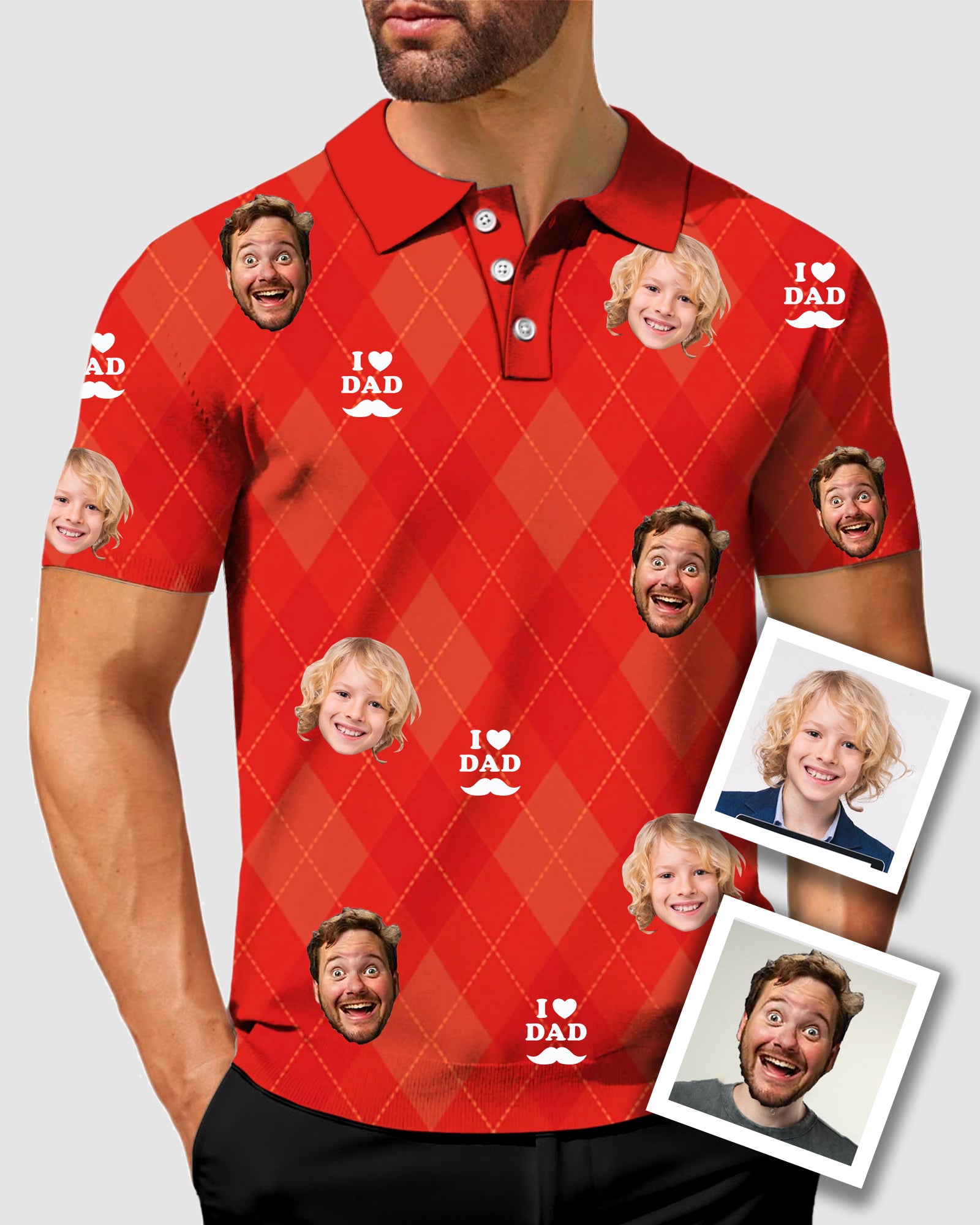 Men's To My Dad Custom Face Red Argyle Men's Golf Polo Father's Day Gift Polo