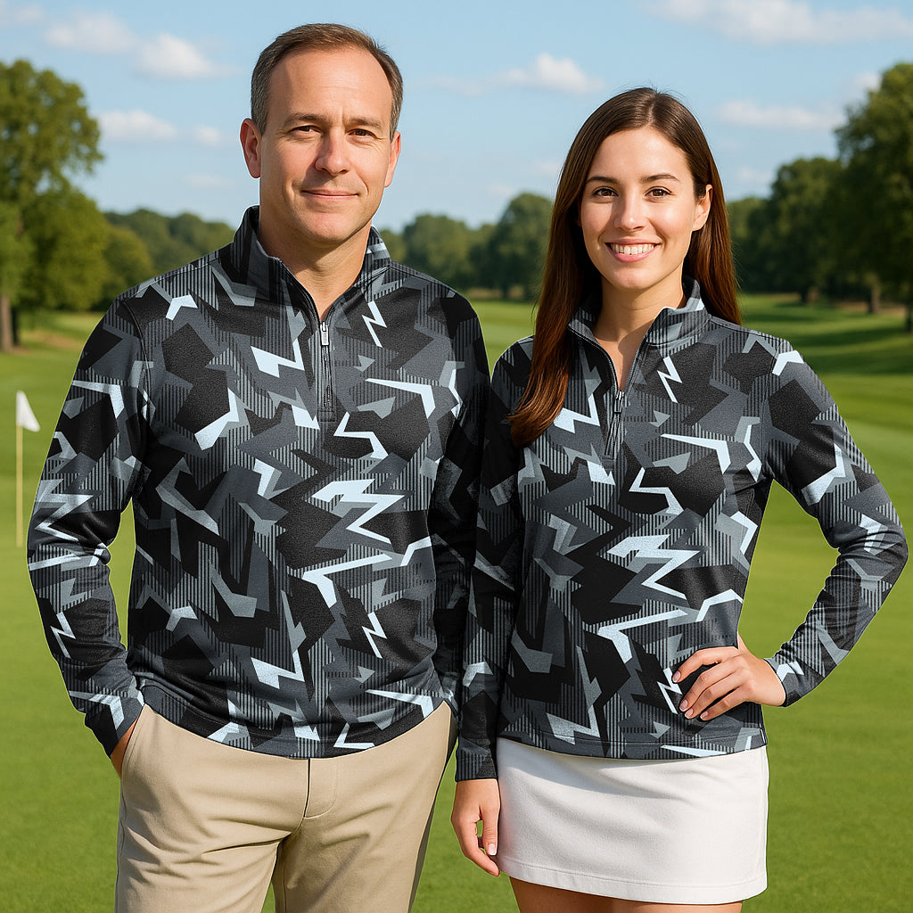 Graphite Glitch Couple Golf Active 3/4 Zipper Top Long Sleeves