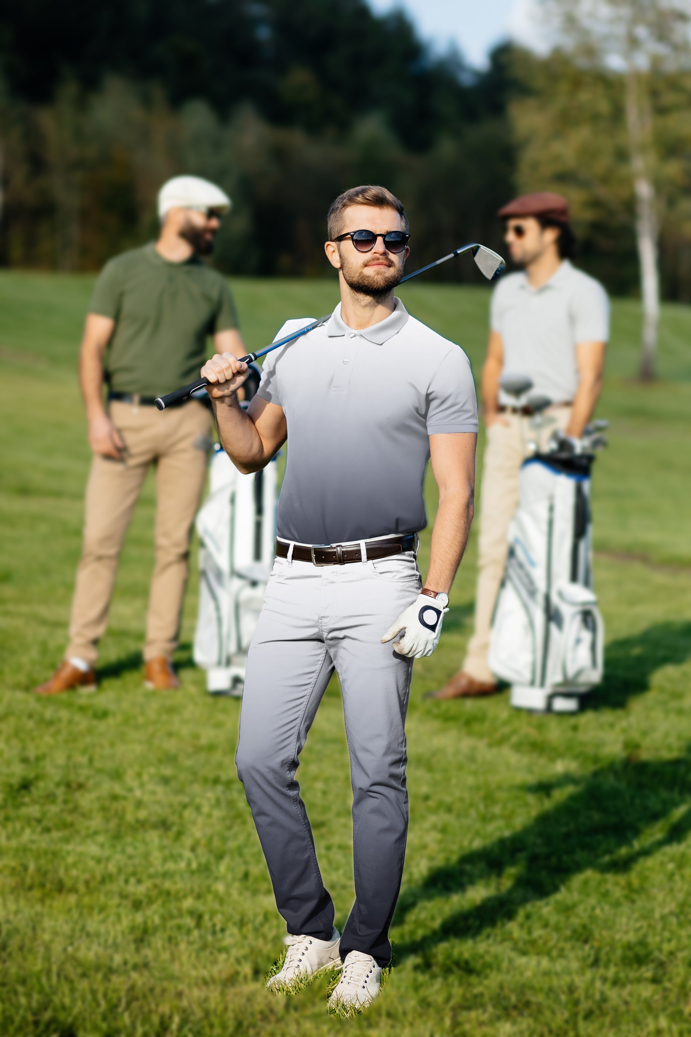 Men's Golf Set Polo+Pants Black And White Gradient