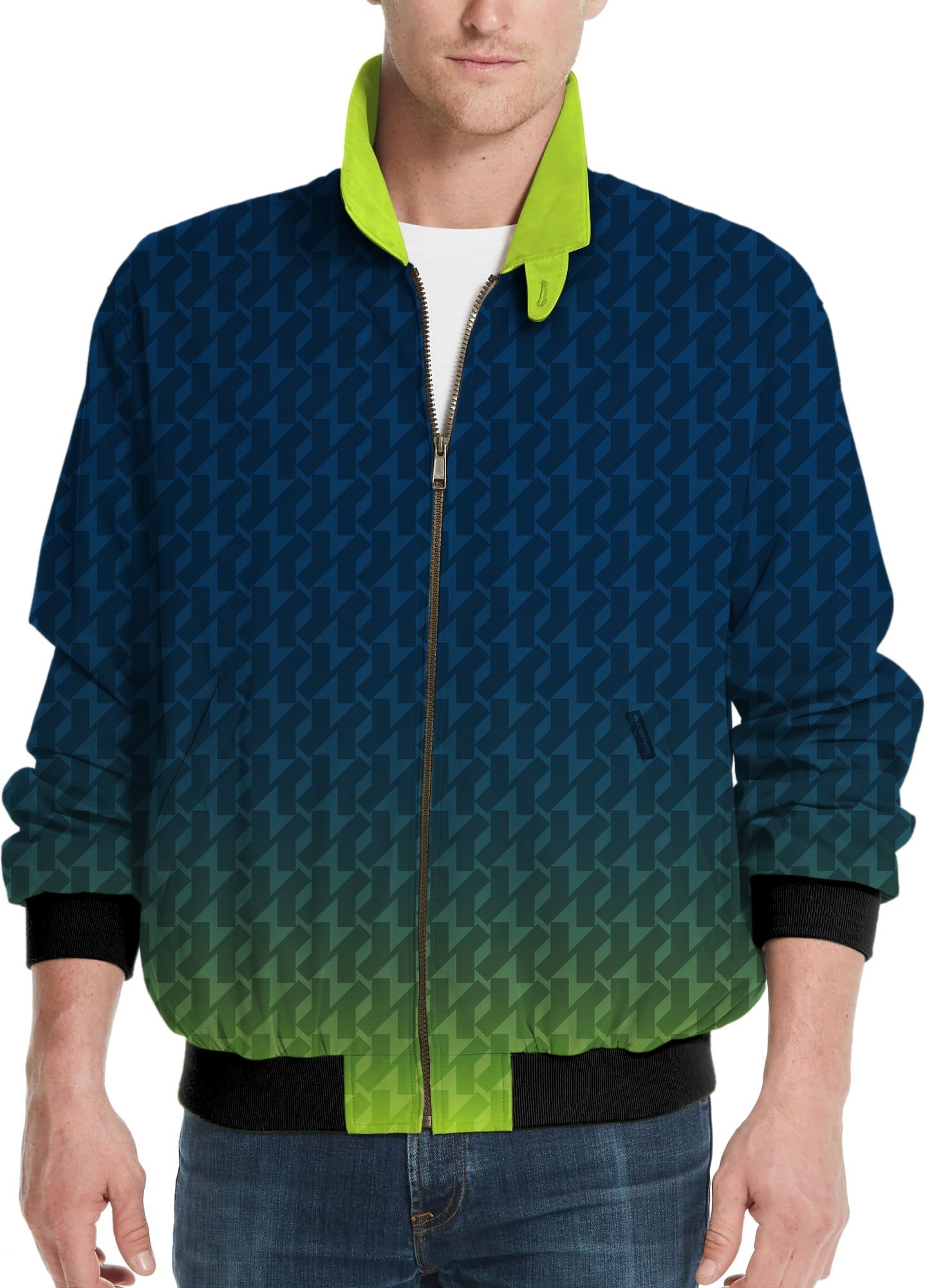 Men's golf windbreaker light jacket with green gradient custom design and team logo option