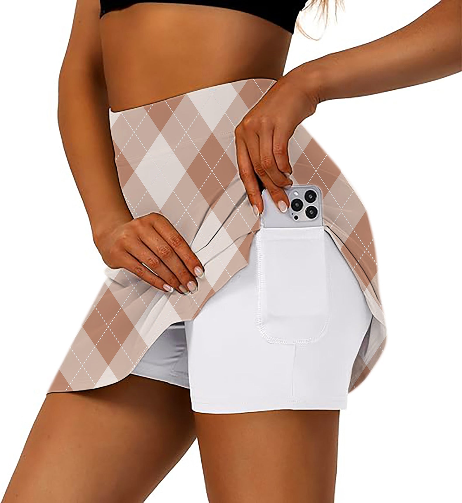 brown Argyle Women's Athletic Golf Skorts Flared Skirts