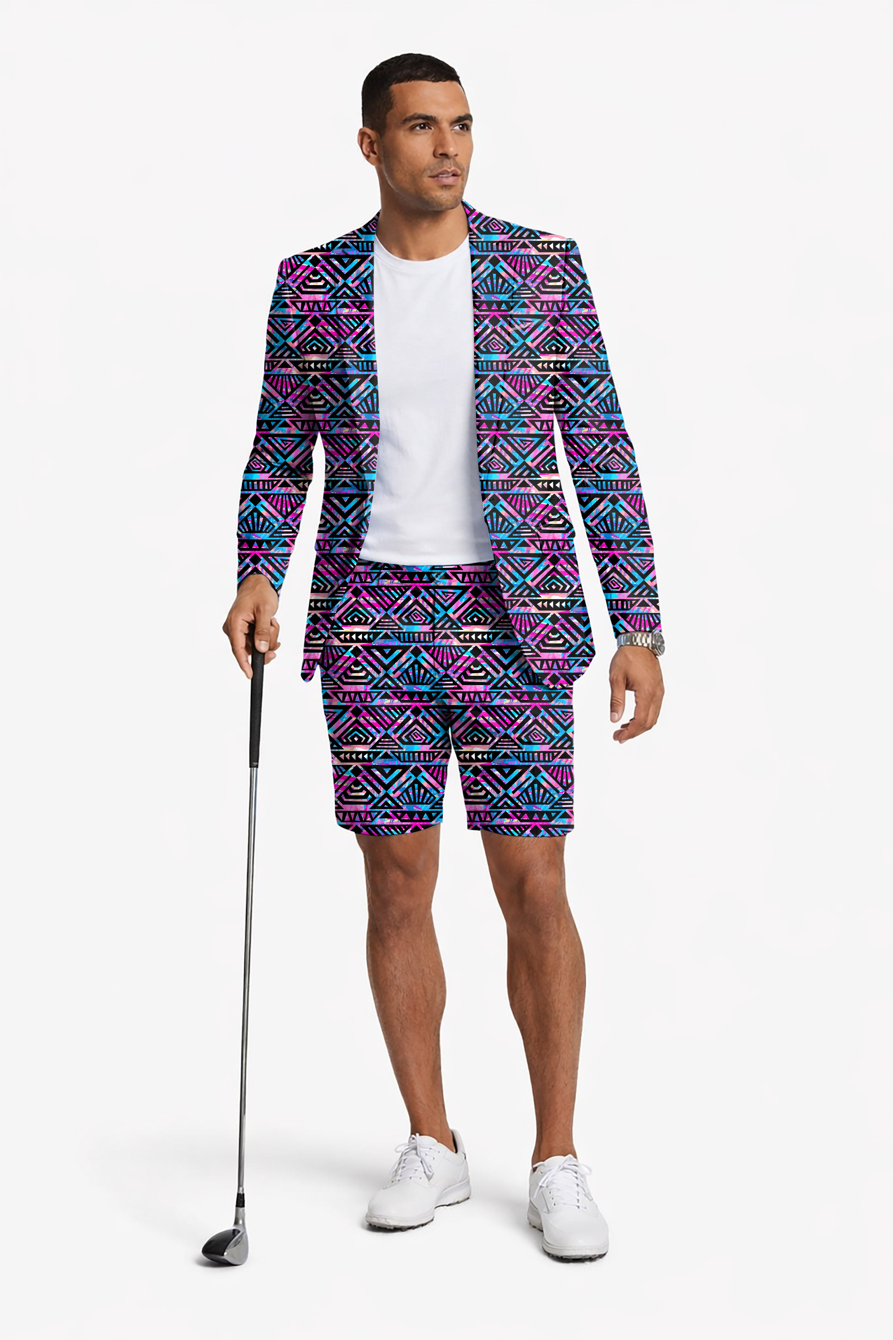 Purple grid Men's Party Costumes-Theme Party 2pcs Suit set-Blazer Shorts