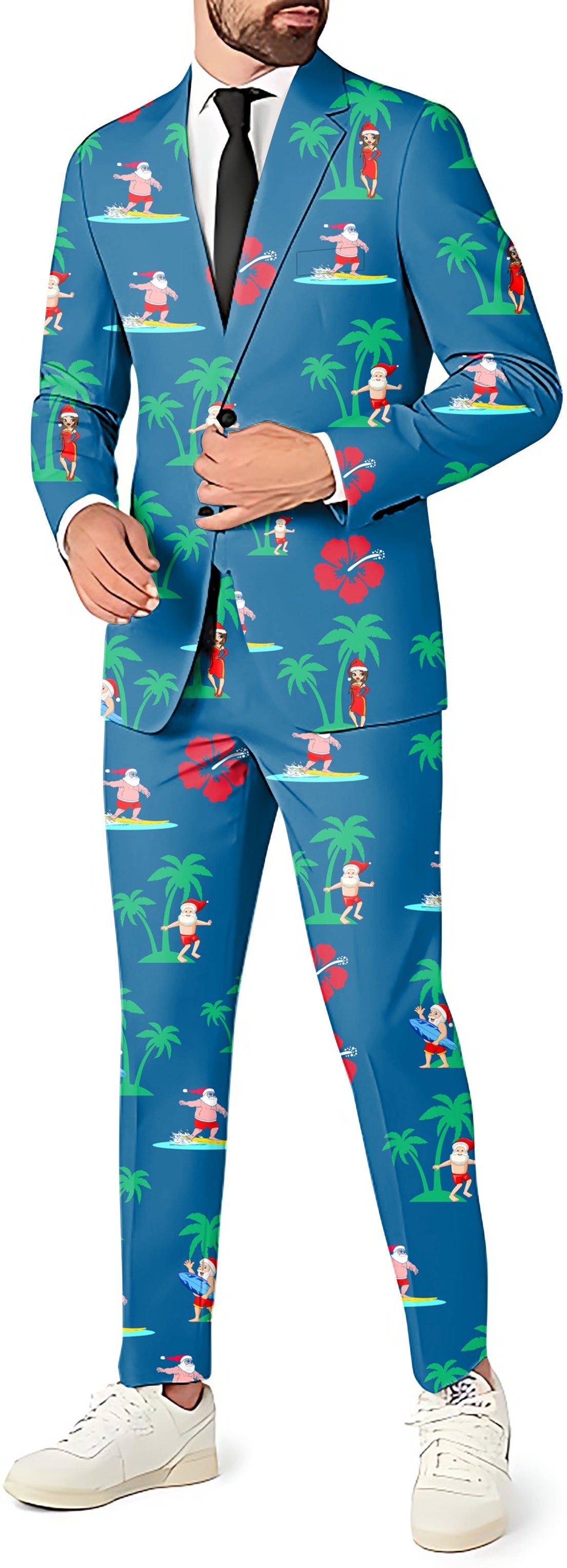 Surfs Up Santa men?¡¥s party costume suit with blazer, pants, and vest in tropical print