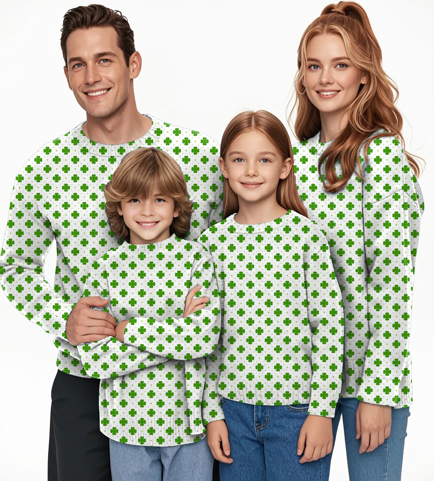 Leaf clover St. Patrick's Day Crewneck Pullover Ugly Sweater Men Women boy girl family