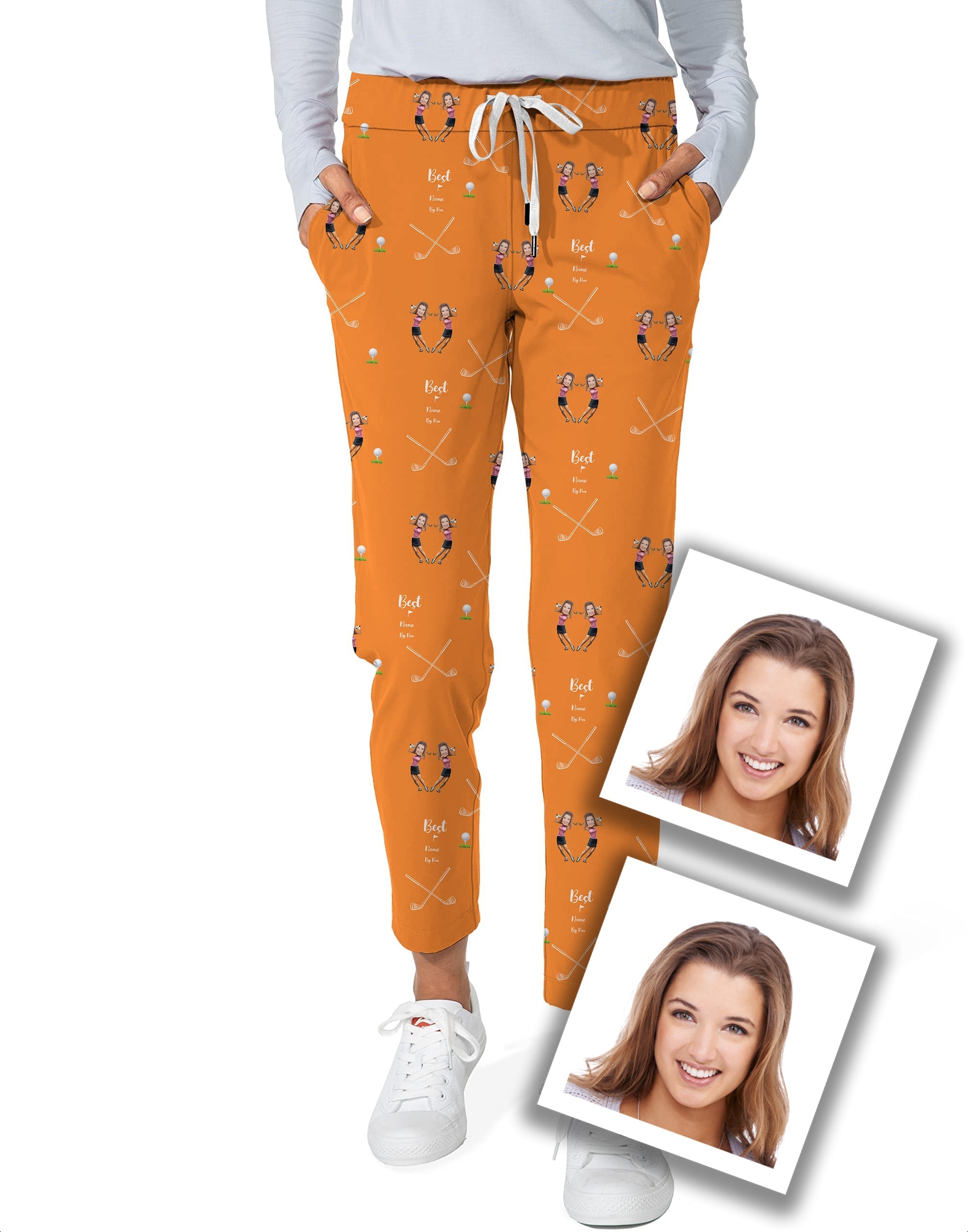 Custom Sister Photo women's 7/8 stretch ankle golf pants with personalized design and name