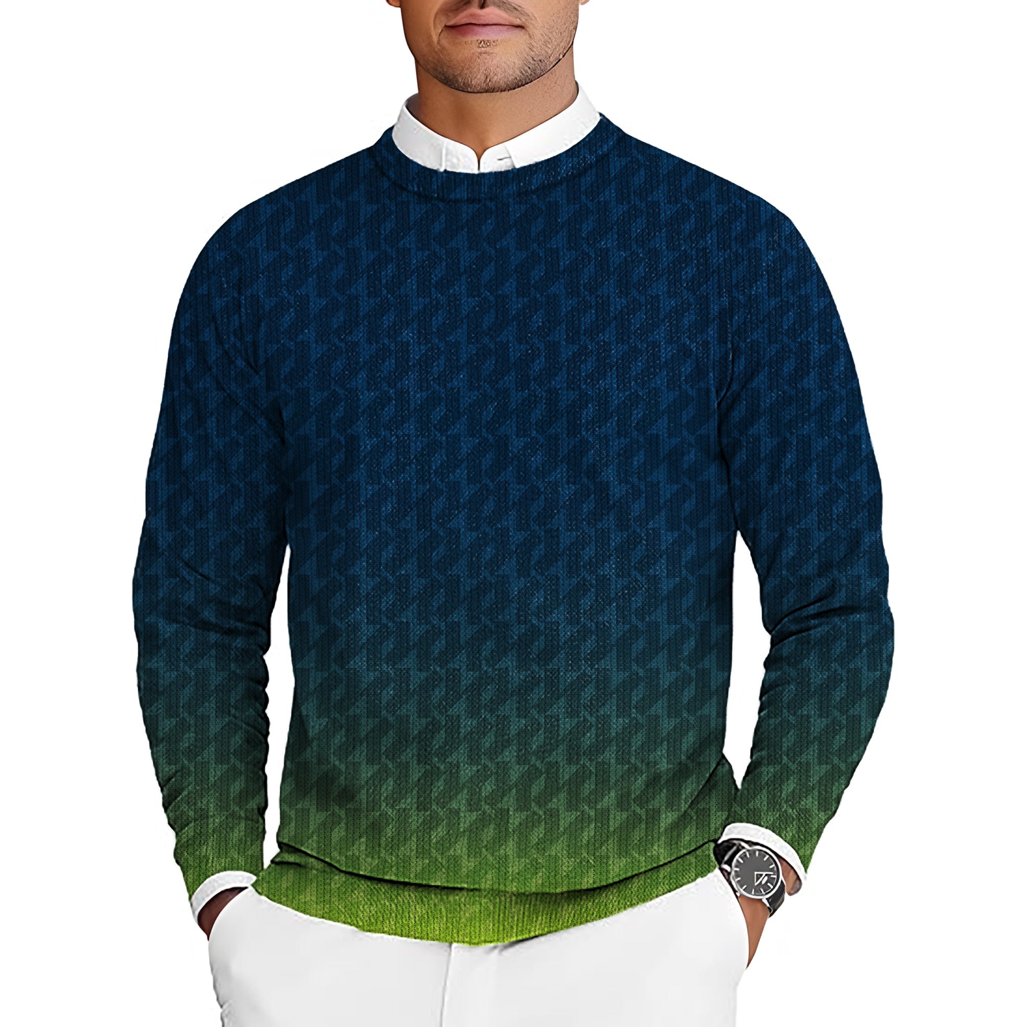 Men's golf crewneck pullover sweater with green gradient custom sport team design