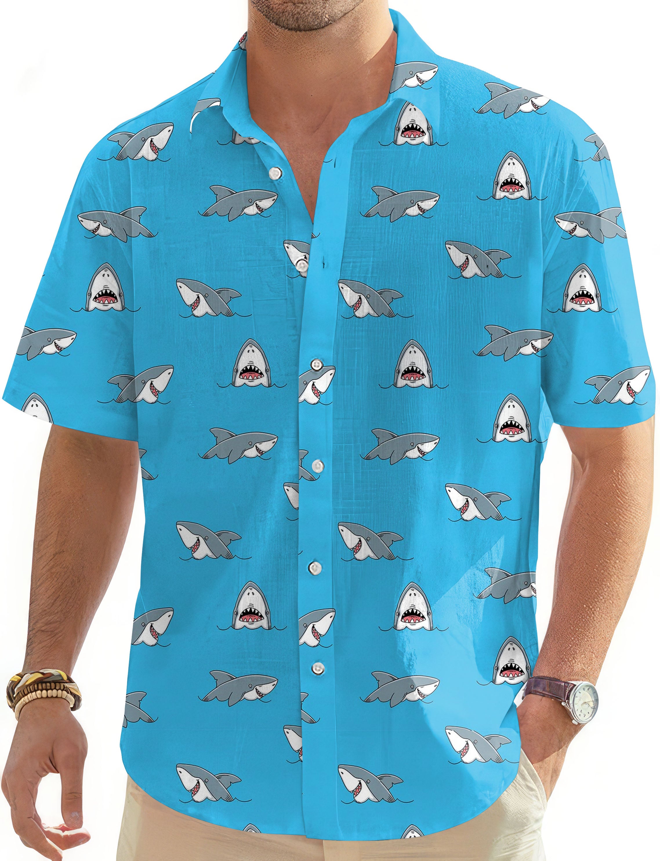 Chomp Chomp shark-Men's Golf Hawaiian Shirts Button Down Shirt