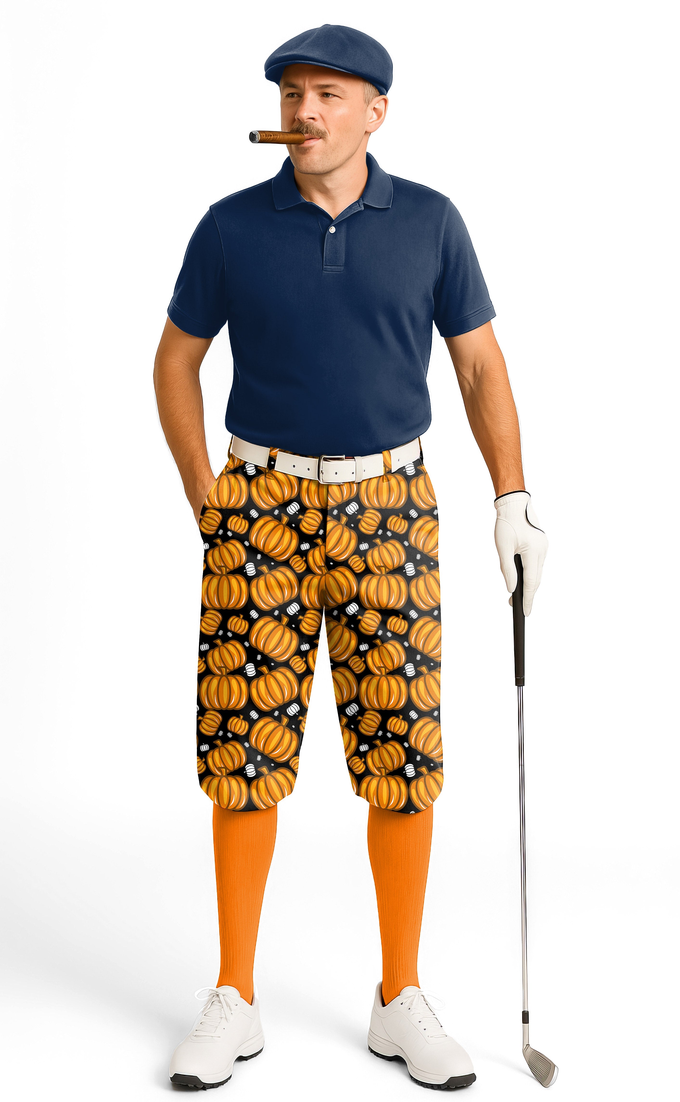 Men's Halloween Pumpkin Family golf knickers with snug ankle cuffs and stretchy fabric