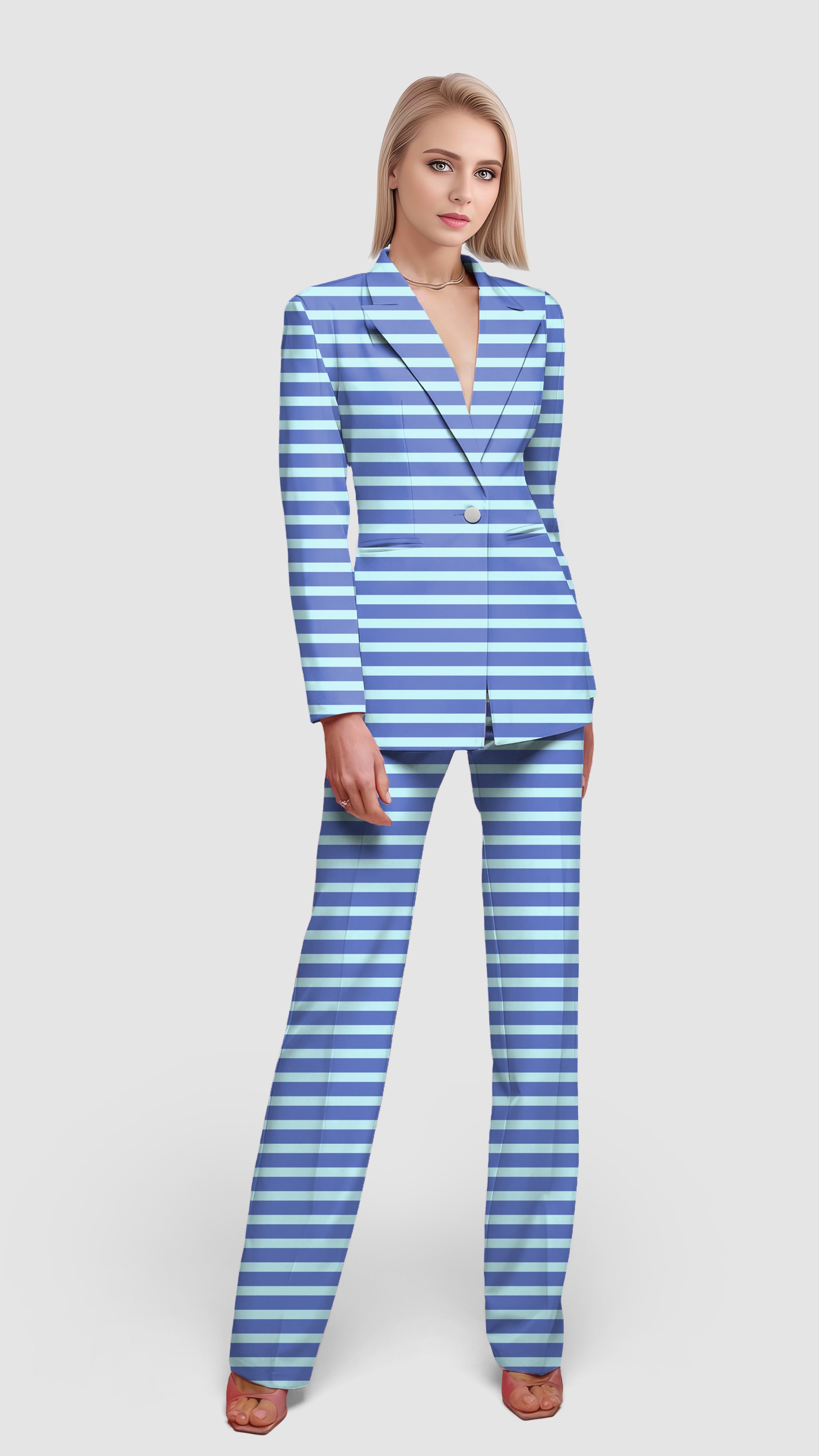 Summer Stripes-Women's Blazer Casual Work Office Blazer Suit set