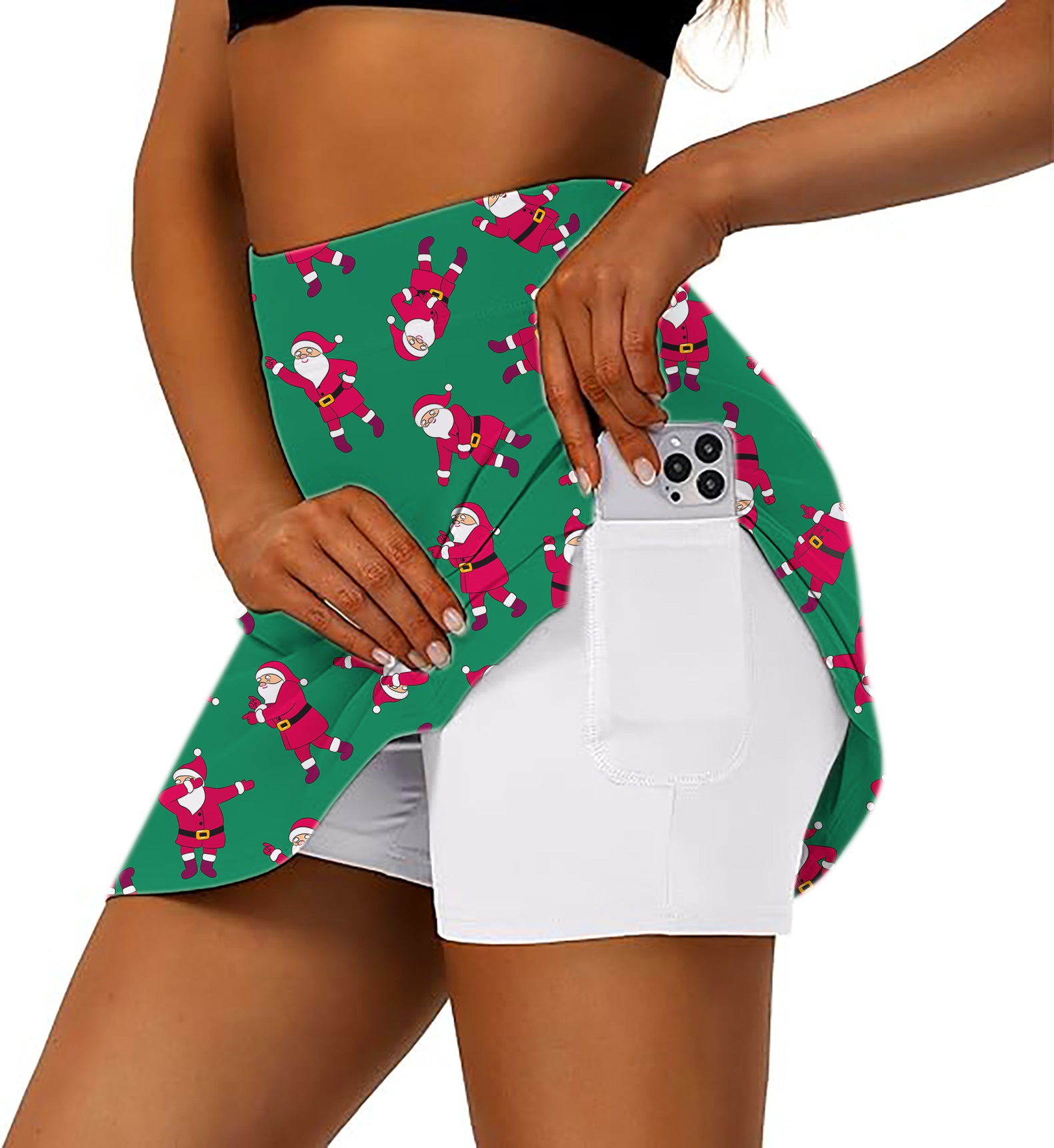 Women's Christmas Santa Golf Skirts Inner Shorts Pocket