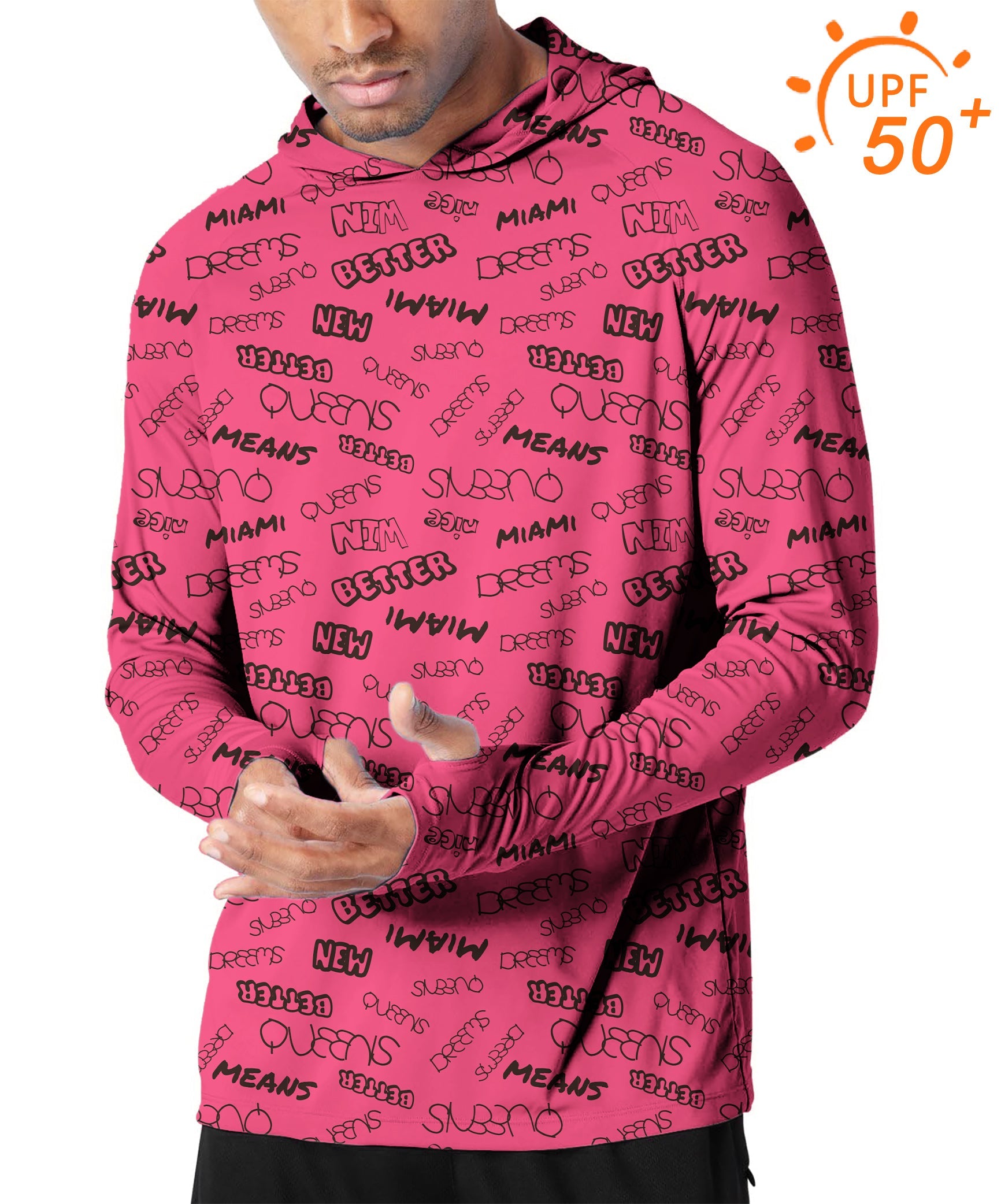 Men's outdoor slim fit Miami golf hoodie with UPF 50+ sun protection and breathable fabric