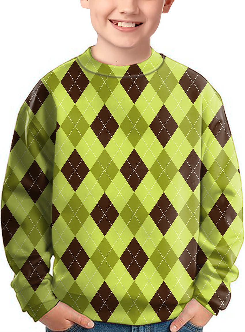 Yollow Argyle Crewneck Pullover Kids Ugly Sweater