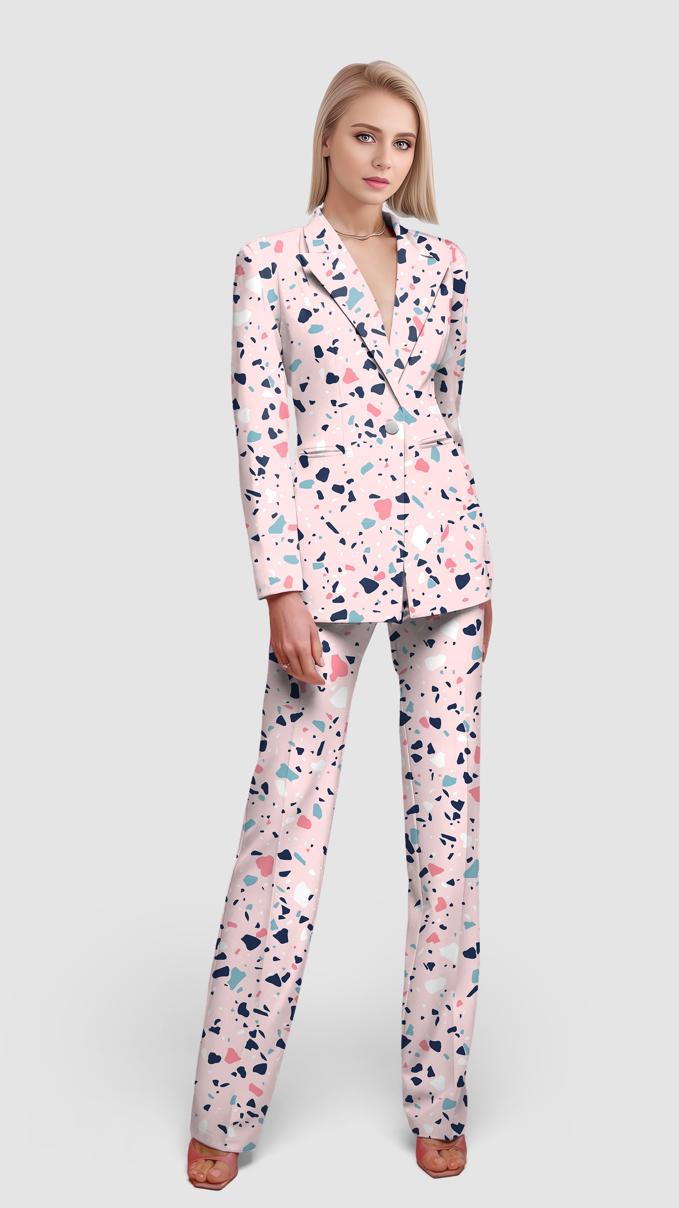 Pink Paint Splatter-Women's Blazer Casual Work Office Blazer Suit set