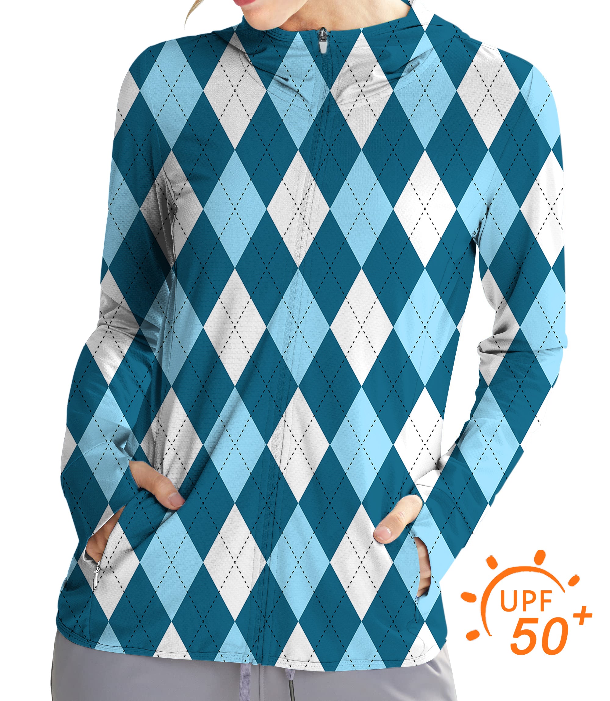 Women's Outdoor diamond moderate blue Golf Sun Protection Slim Fit zip hoodies