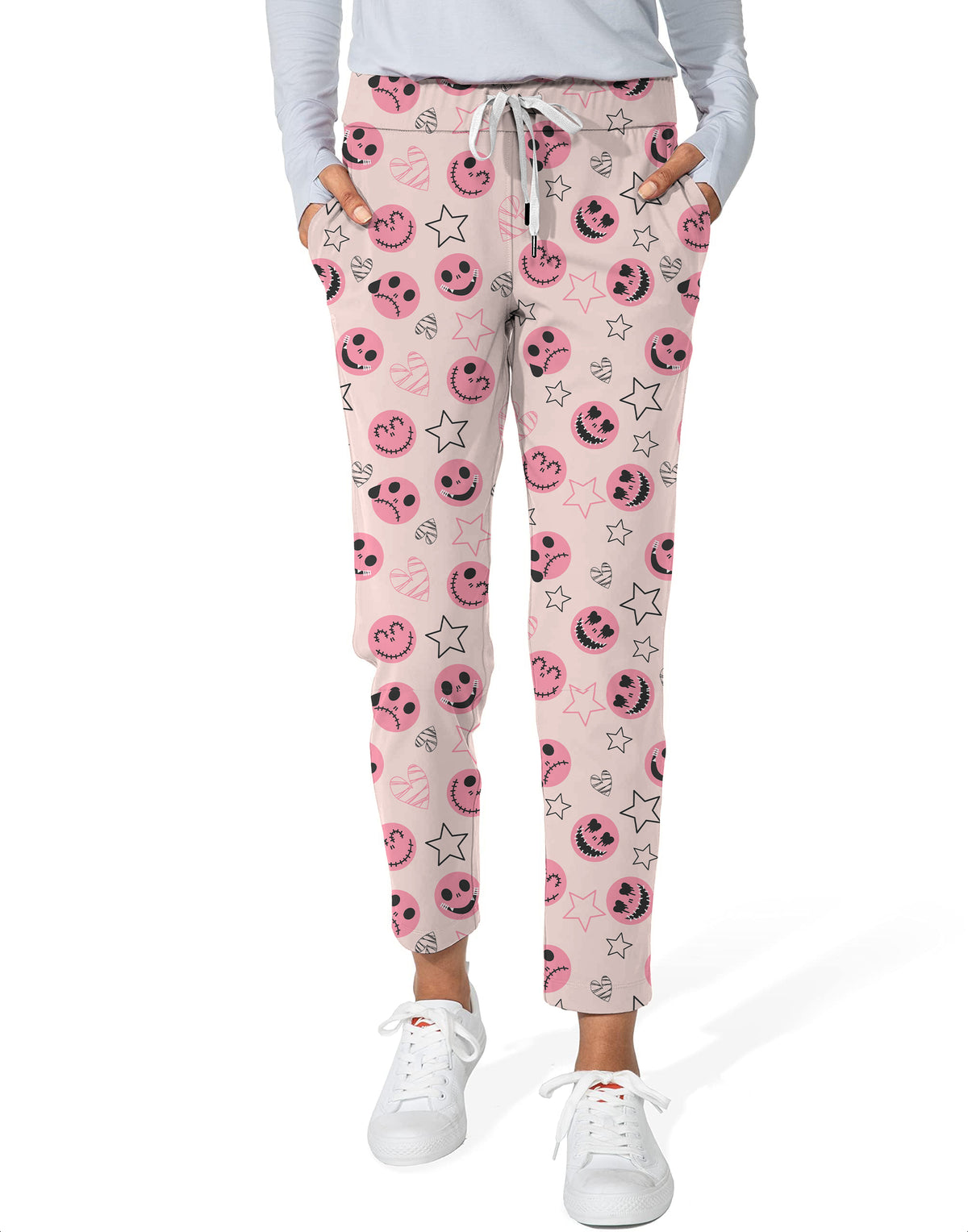 Halloween pink smiley face Women's 7/8 Stretch Ankle Golf Pants