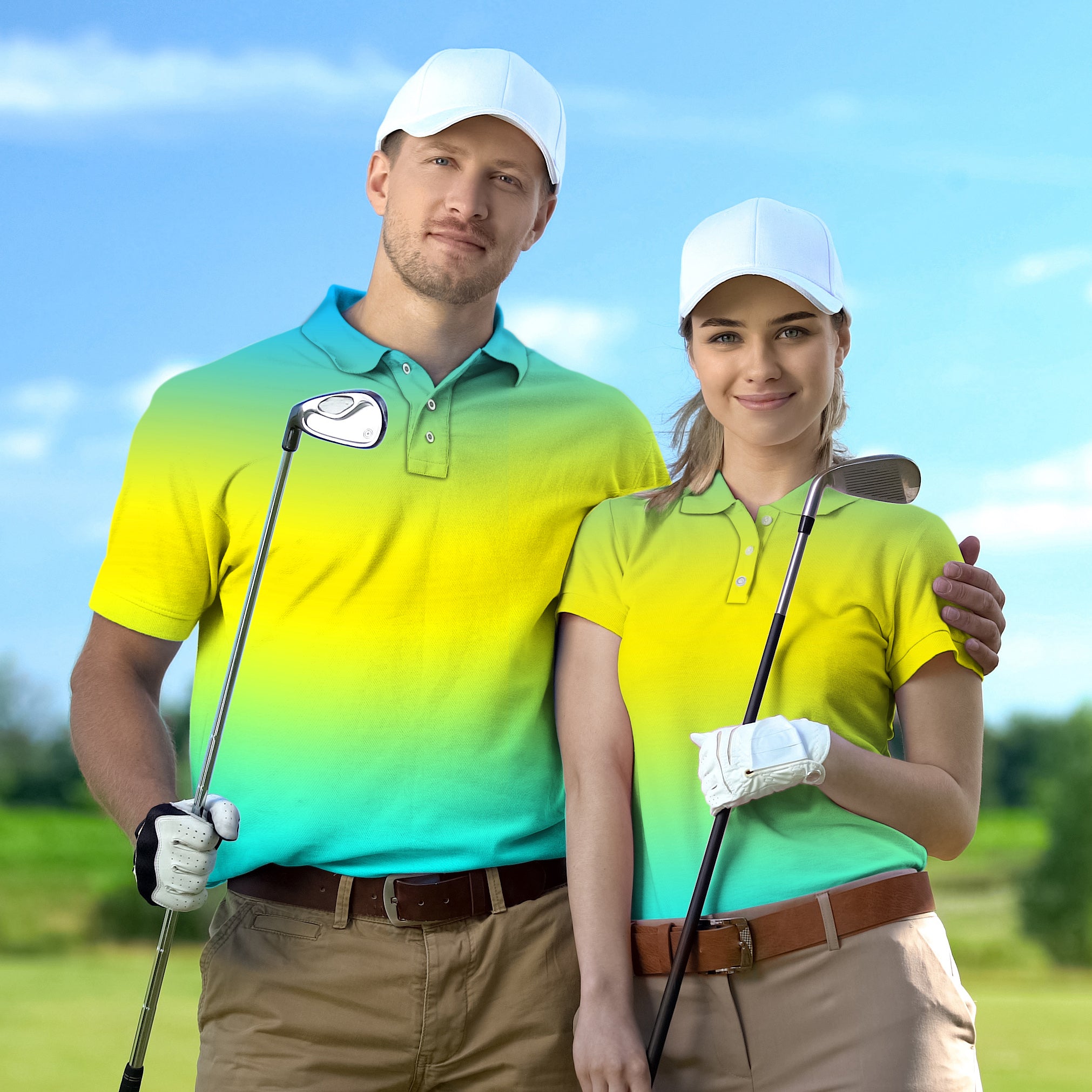 Golf Polo Couple Family set Neon Gradients tournament