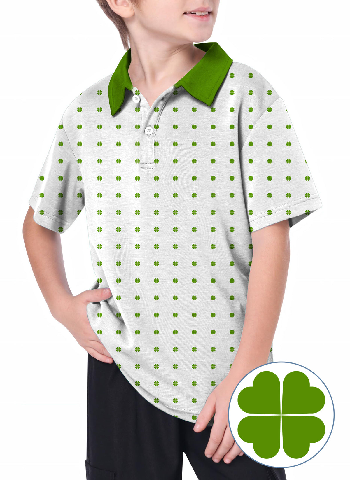Youth Lucky Four-Leaf Clover Golf Polo