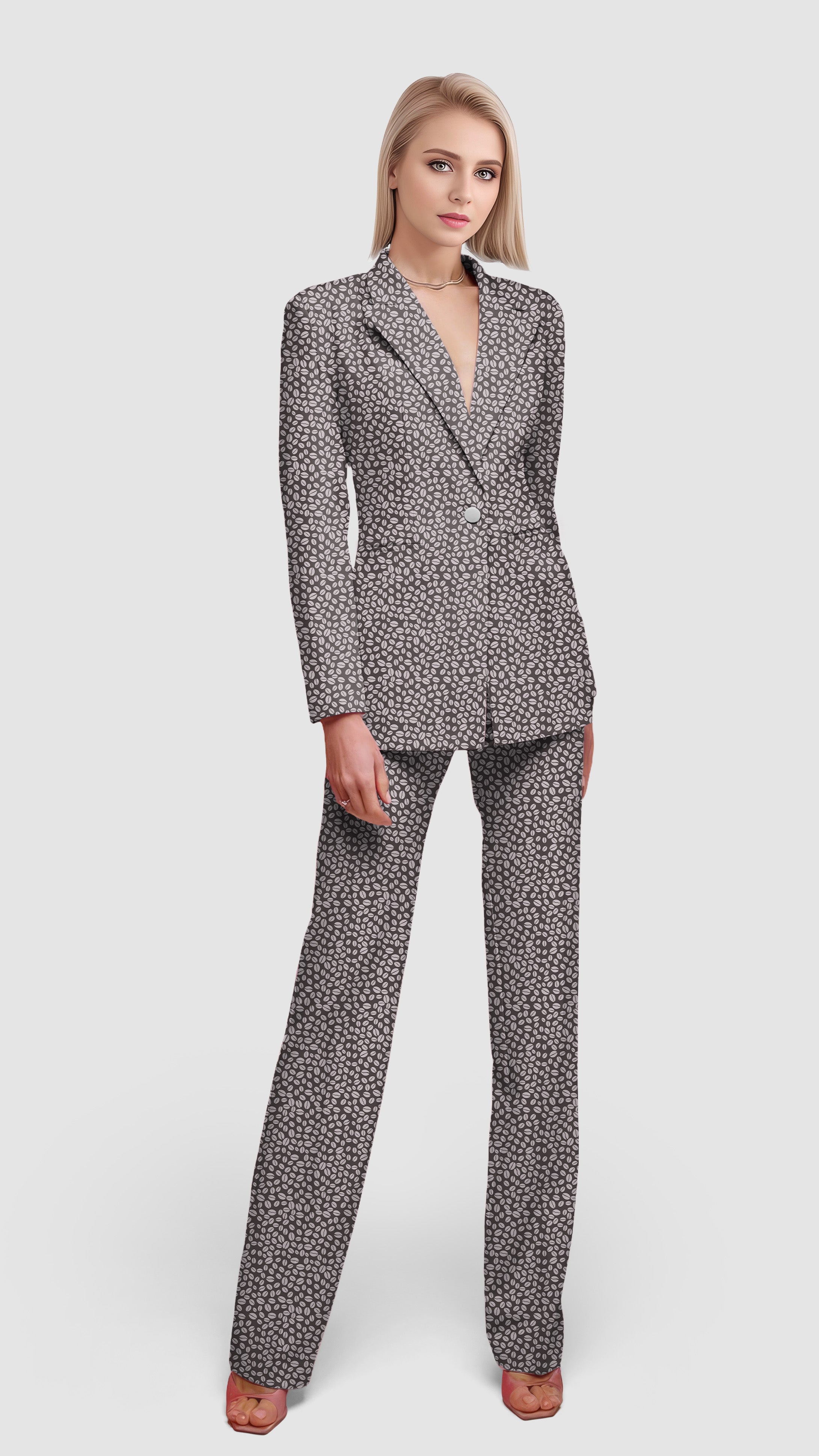 Coffee Beans Women's Blazer and matching pants suit for casual and office wear with lapel collar and front button design