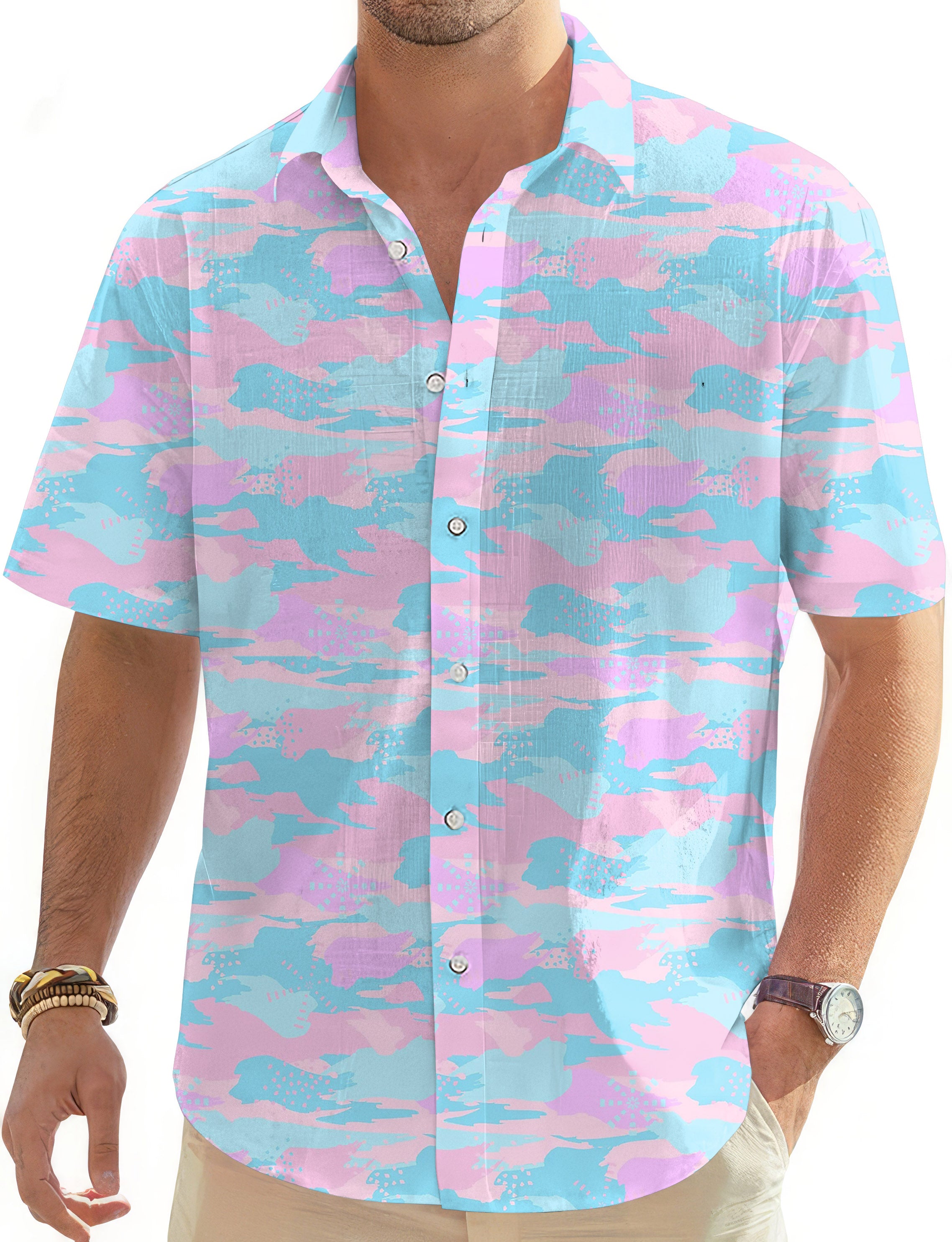 Pastel Camo-Men's Golf Hawaiian Shirts Button Down Shirt